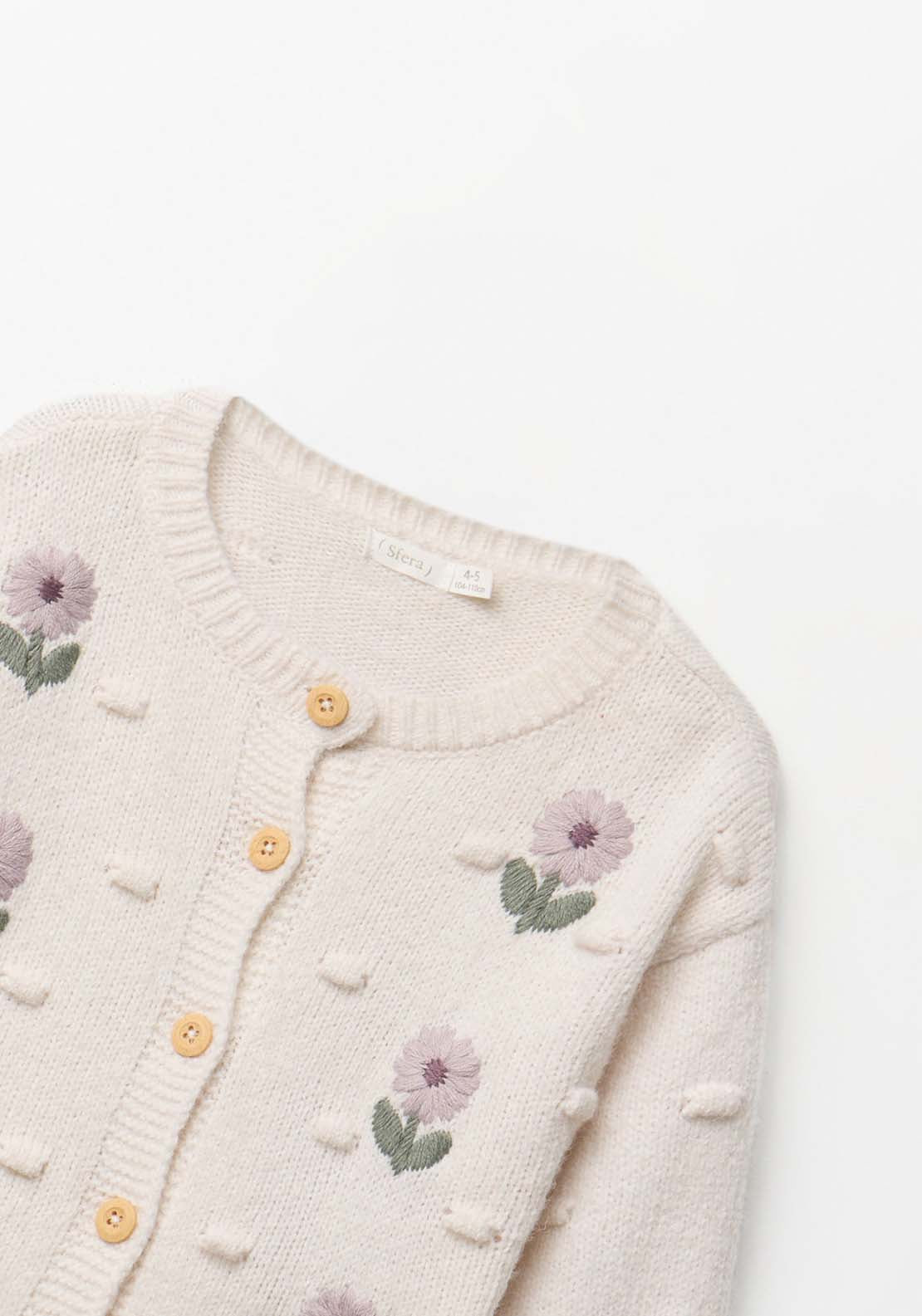 Embroidery Detail Cardigan - Cream