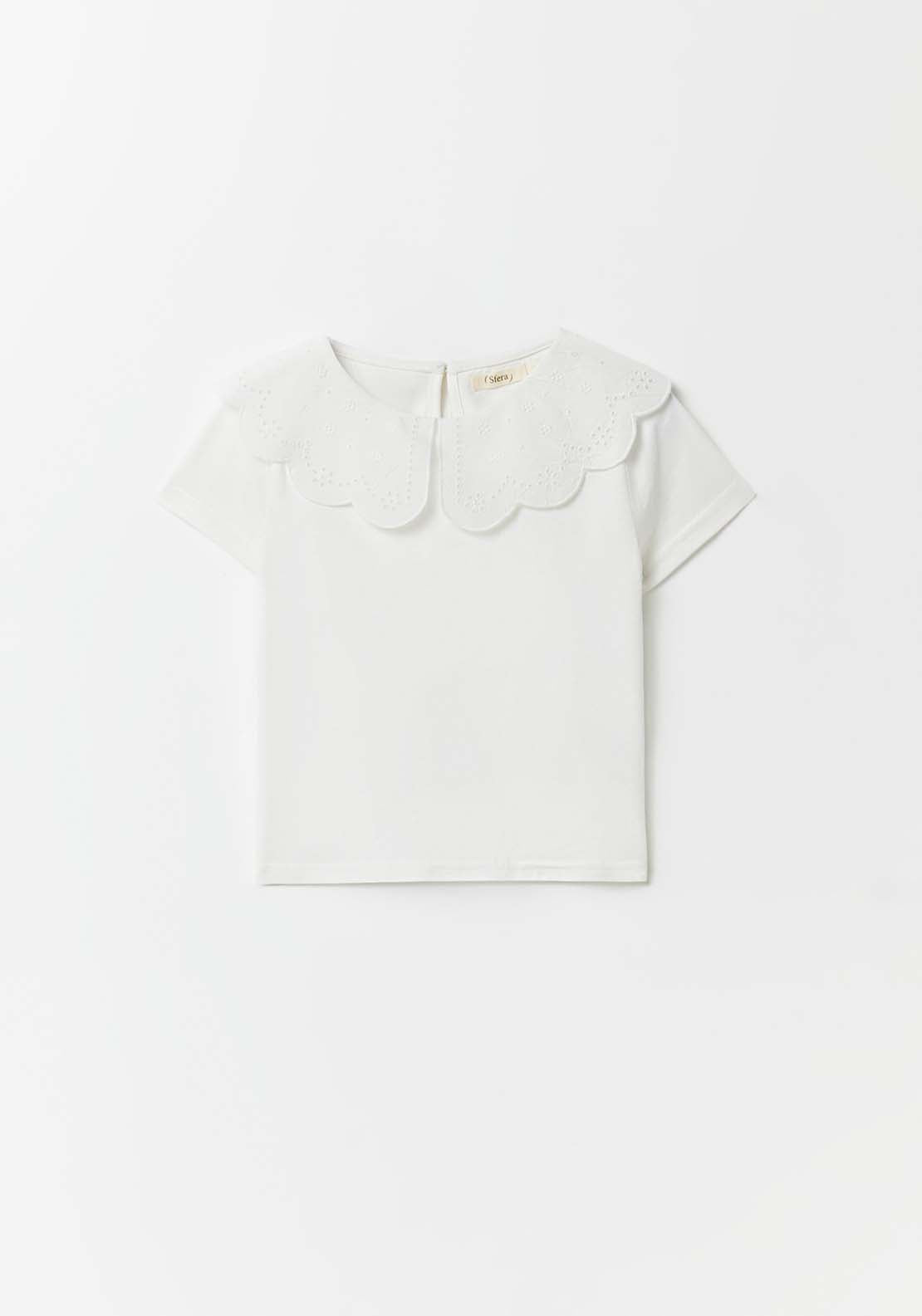 Sfera Embroidered Collar T-Shirt - White 3 Shaws Department Stores
