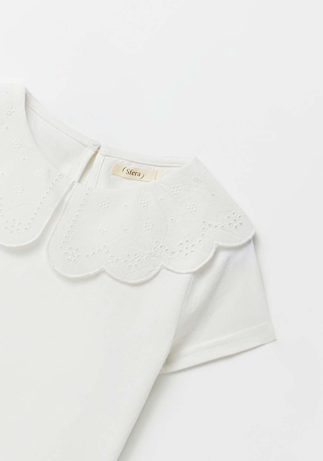 Sfera Embroidered Collar T-Shirt - White 7 Shaws Department Stores