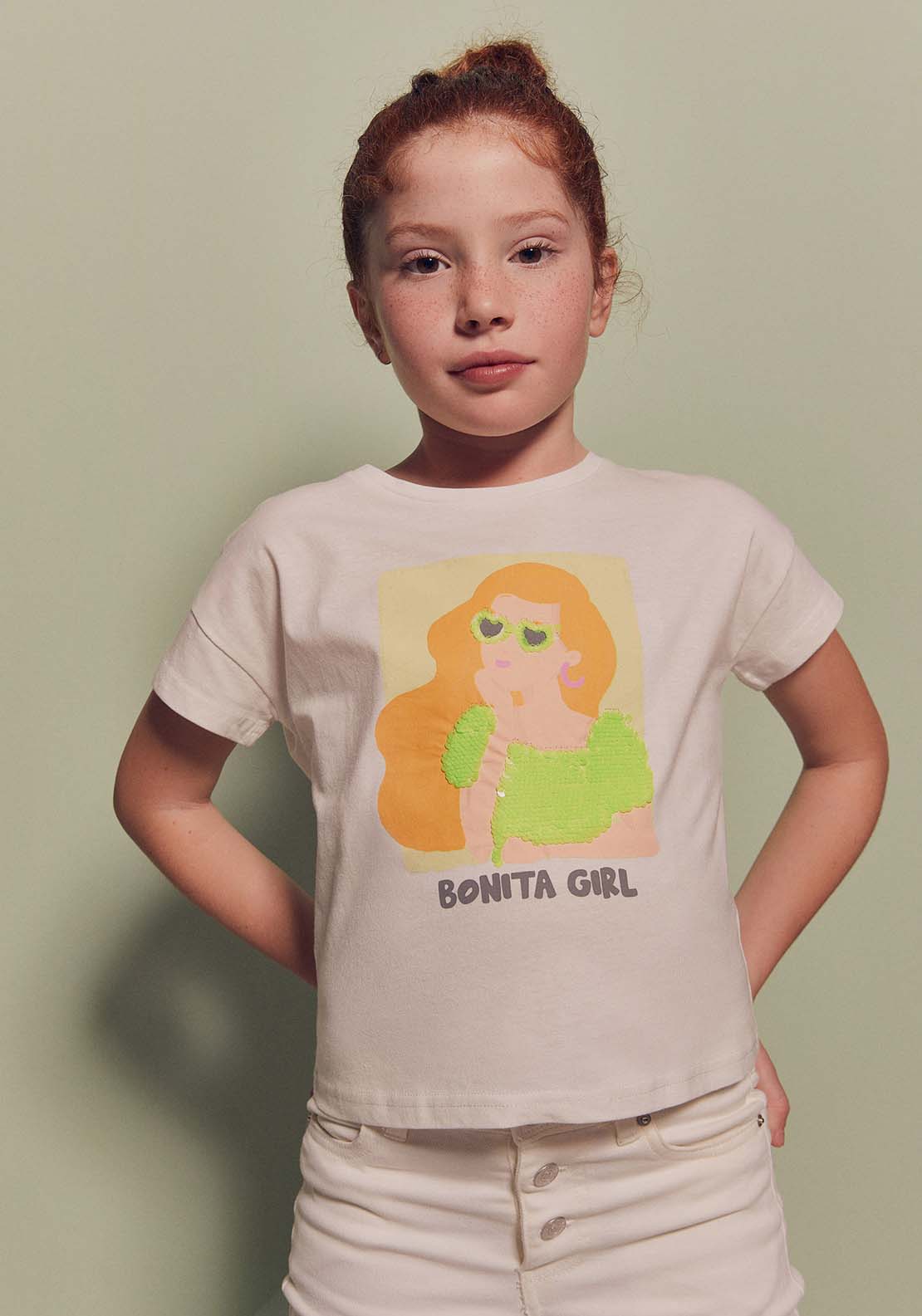 Sfera Pretty Girl Print T-Shirt - White 1 Shaws Department Stores