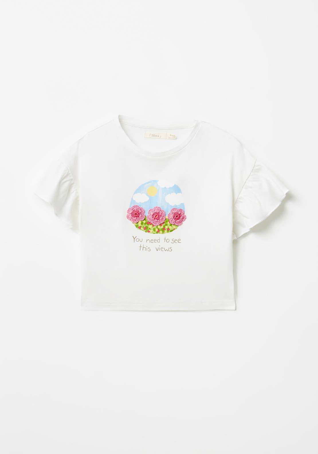 Sfera Crochet Flower T-Shirt - White 1 Shaws Department Stores