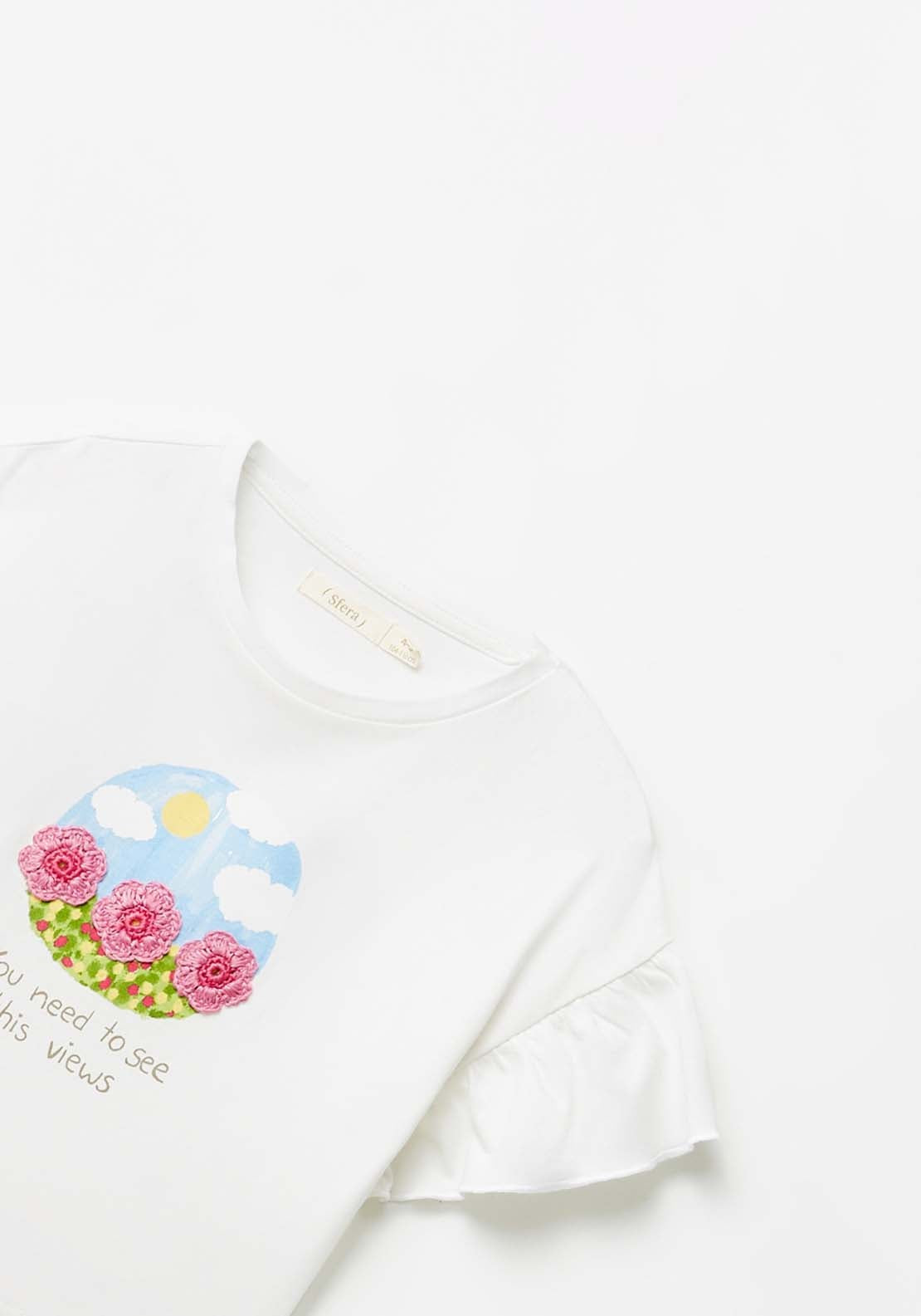 Sfera Crochet Flower T-Shirt - White 3 Shaws Department Stores