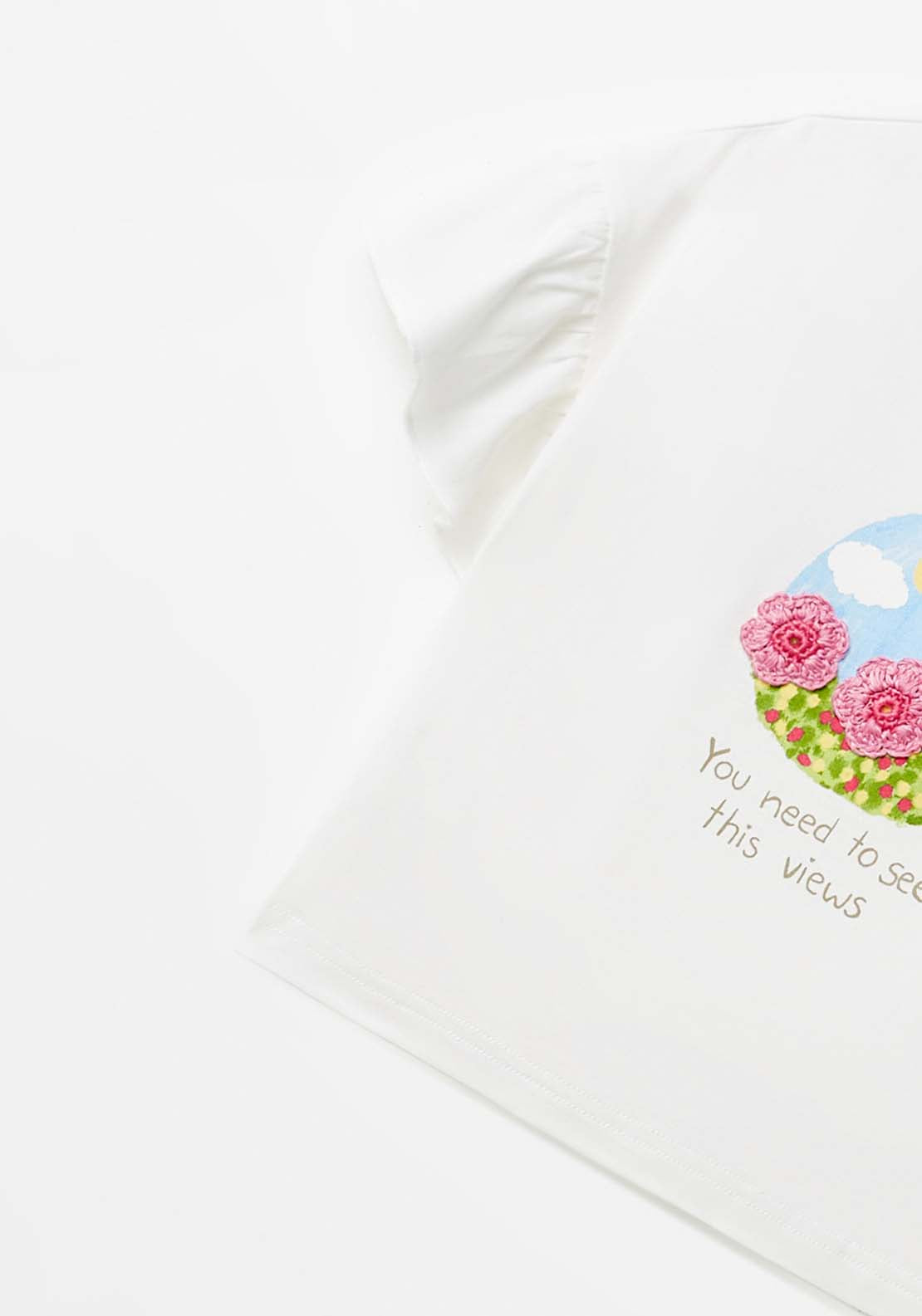 Sfera Crochet Flower T-Shirt - White 2 Shaws Department Stores