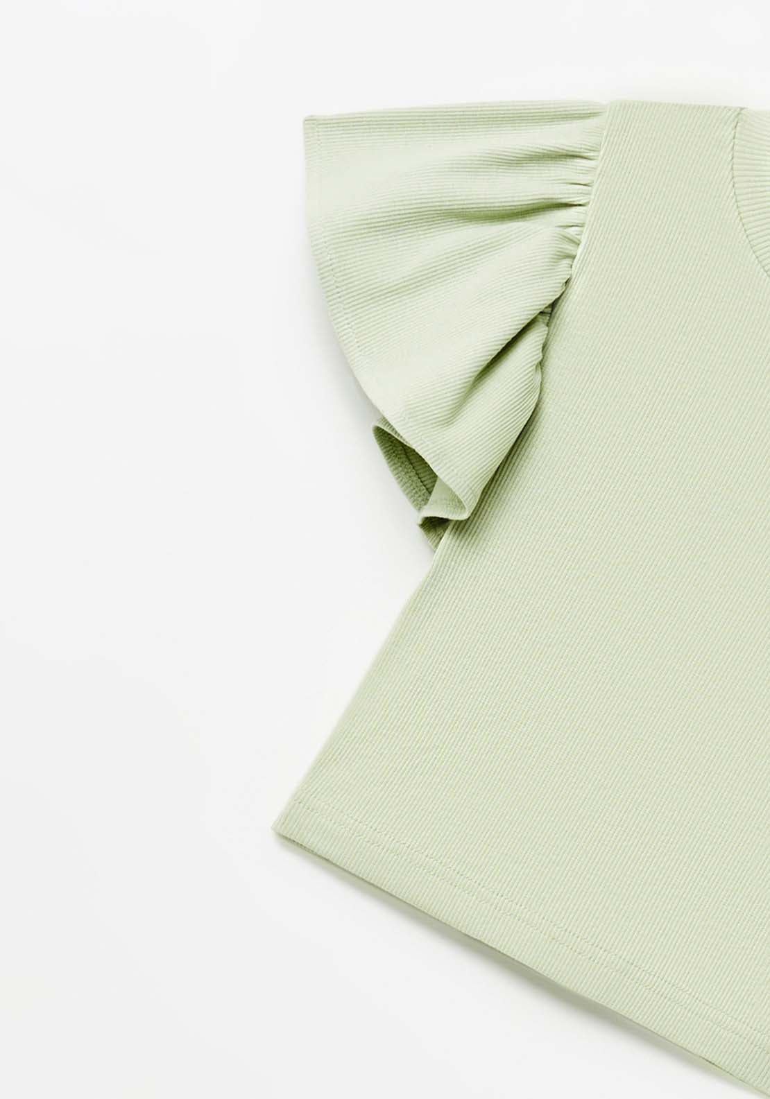 Sfera Rib Ruffle T-Shirt - Green 3 Shaws Department Stores