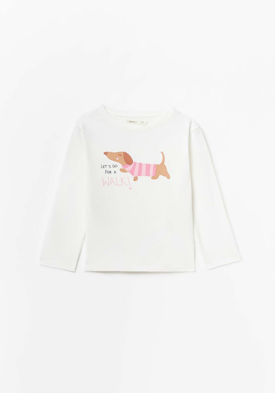 Sfera Long Sleeve Dog Tshirt - Ecru 1 Shaws Department Stores