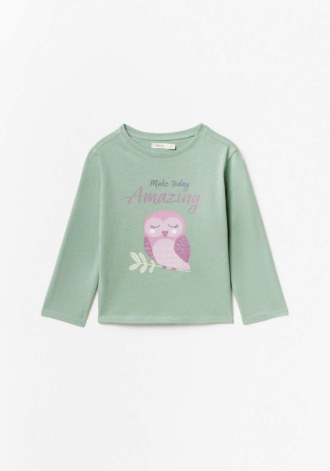 Sfera Long Sleeve Owl Tshirt - Green 1 Shaws Department Stores