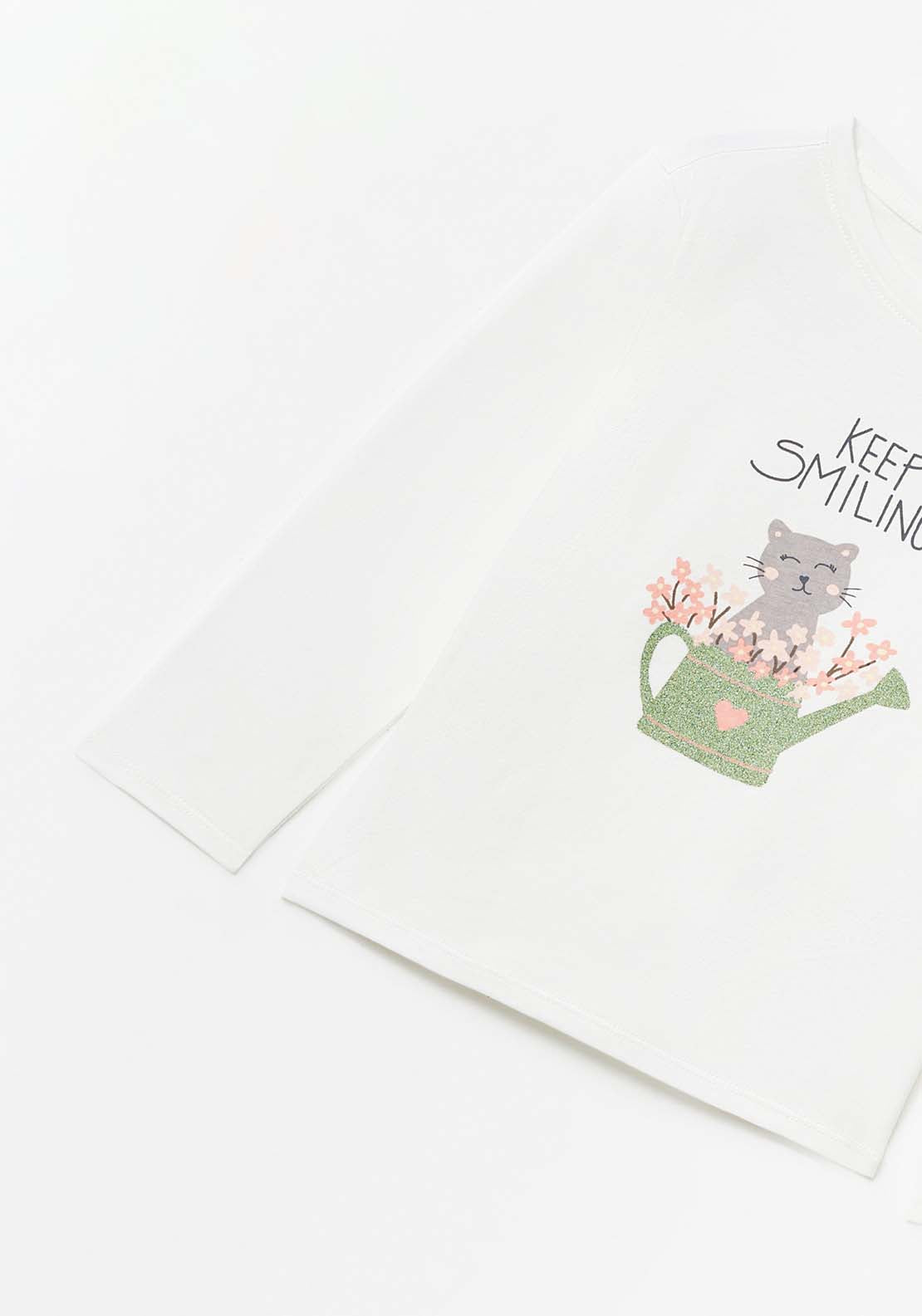 Sfera Long Sleeve Cat Tshirt - Ecru 2 Shaws Department Stores