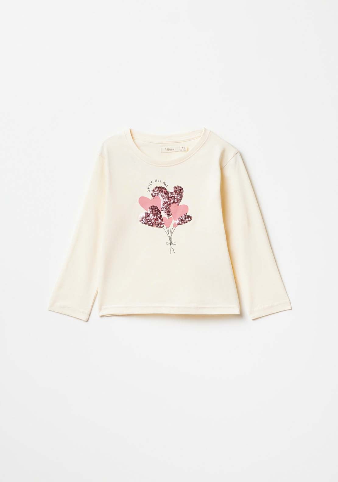 Sfera Long Sleeve Heart Tshirt - Ecru 1 Shaws Department Stores