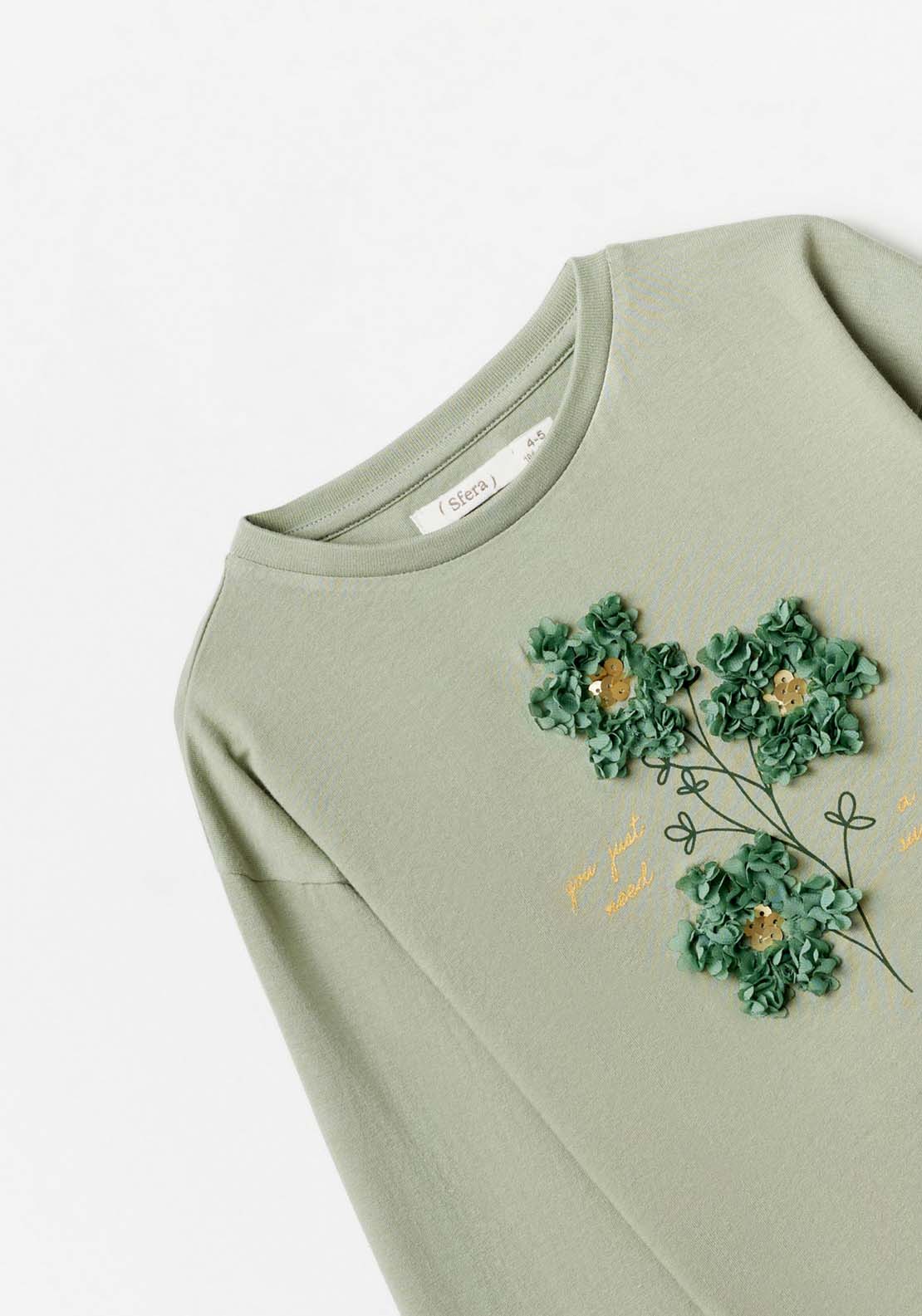 Sfera Long Sleeve Flower Tshirt - Khaki Light 2 Shaws Department Stores