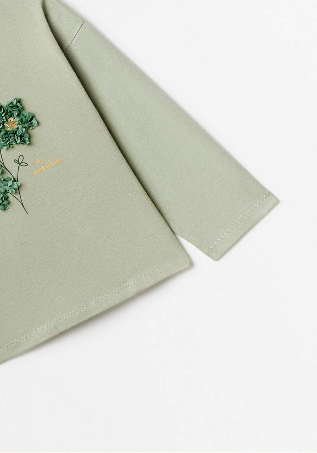 Sfera Long Sleeve Flower Tshirt - Khaki Light 3 Shaws Department Stores