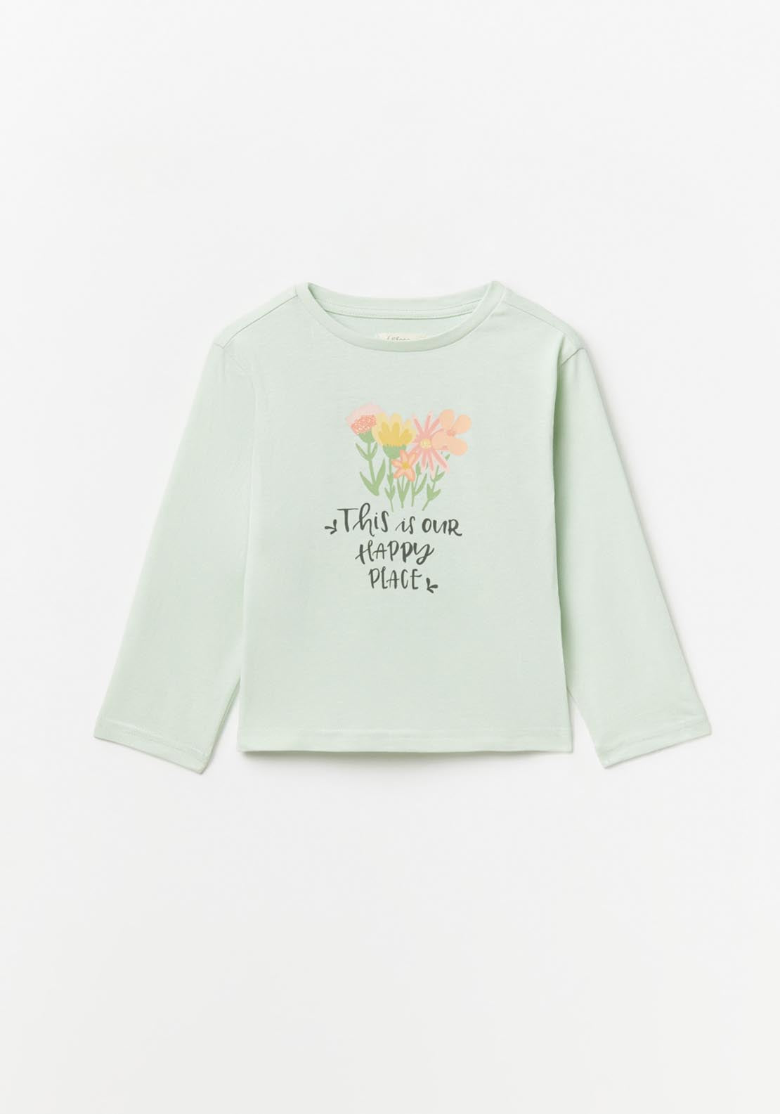 Sfera Long Sleeve Slogan T-Shirt - Green Light 6 Shaws Department Stores