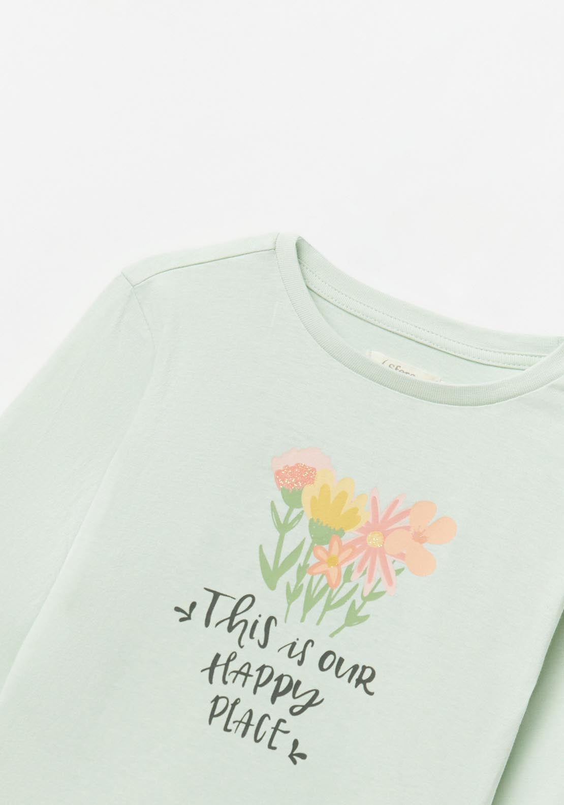 Sfera Long Sleeve Slogan T-Shirt - Green Light 3 Shaws Department Stores