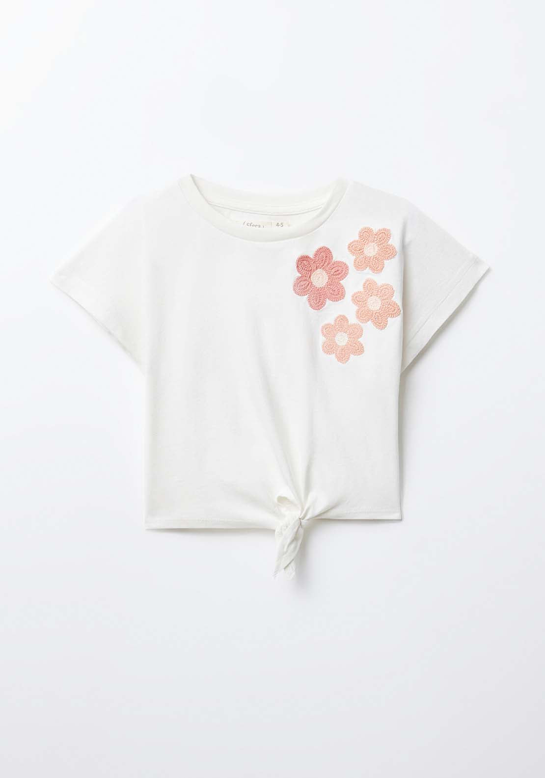 Sfera Flowers knot T-shirt - Ecru 5 Shaws Department Stores