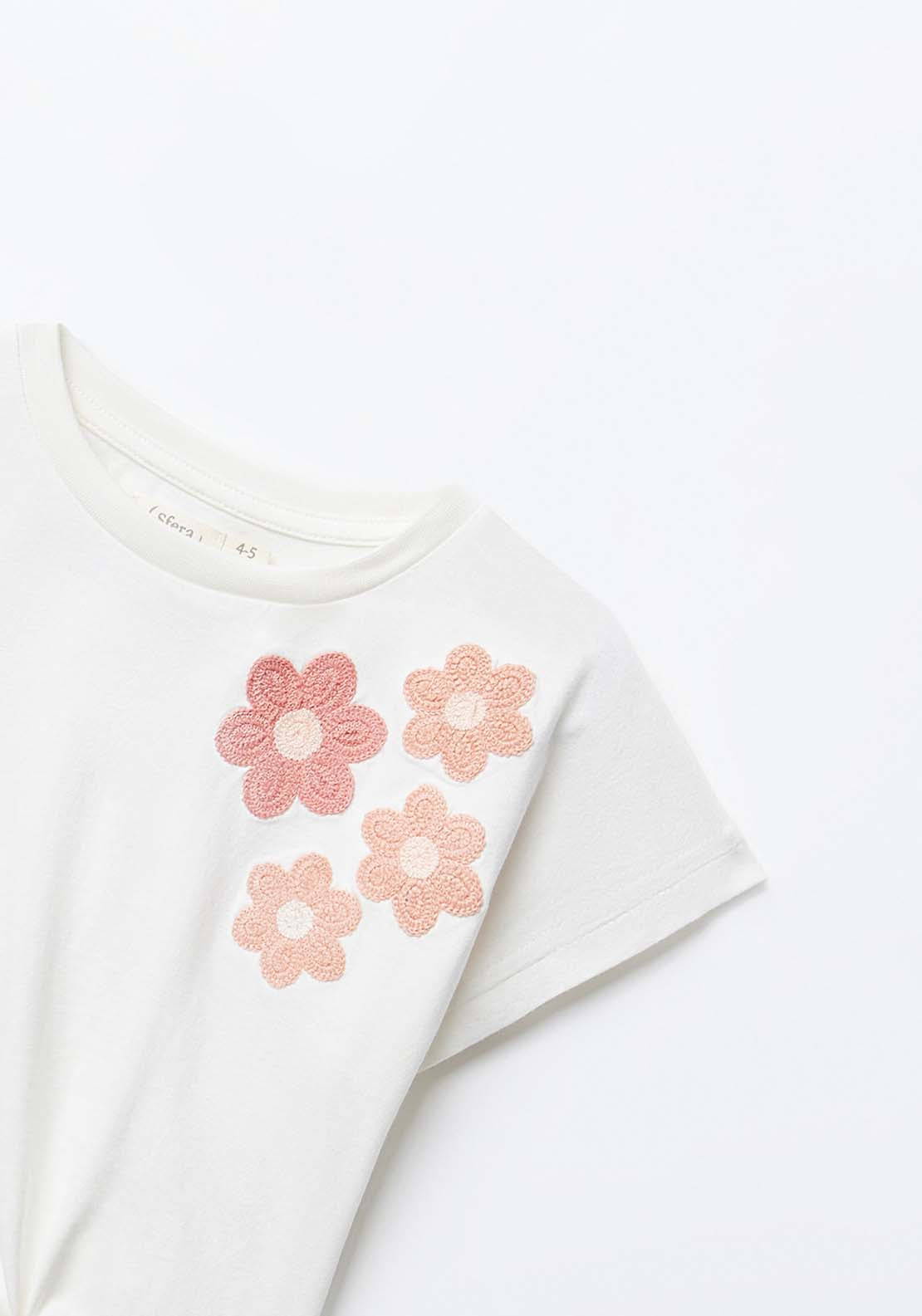 Sfera Flowers knot T-shirt - Ecru 7 Shaws Department Stores
