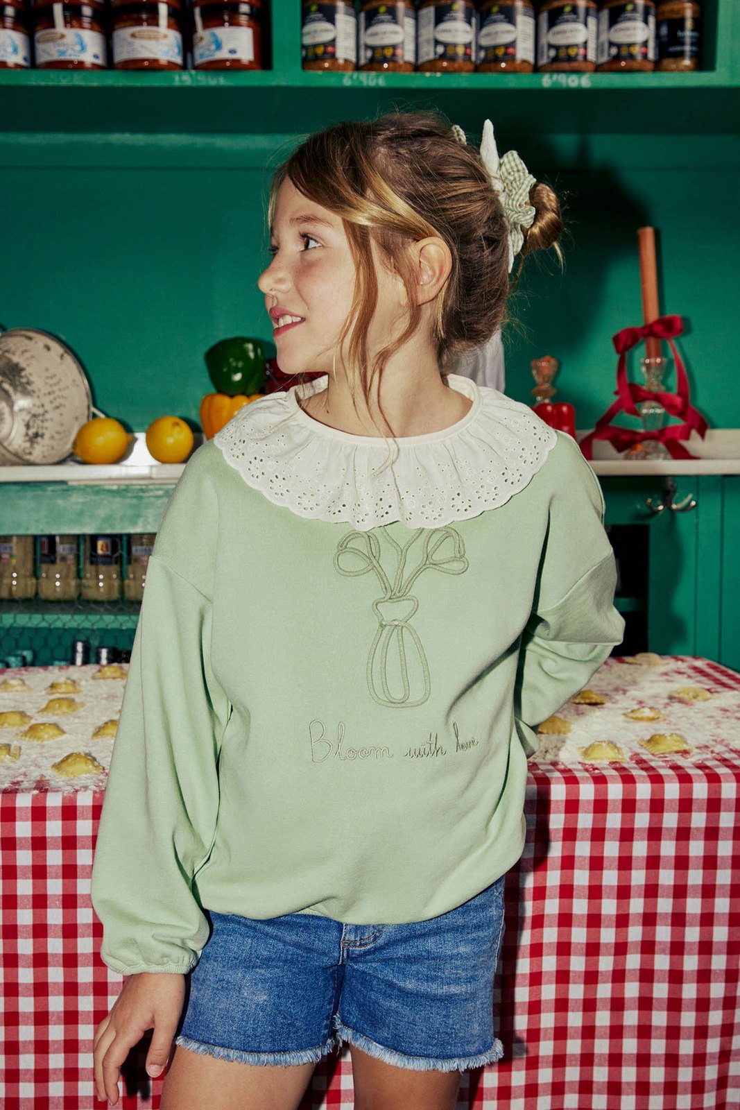Sfera Eyelet collar T-shirt - Cream 2 Shaws Department Stores