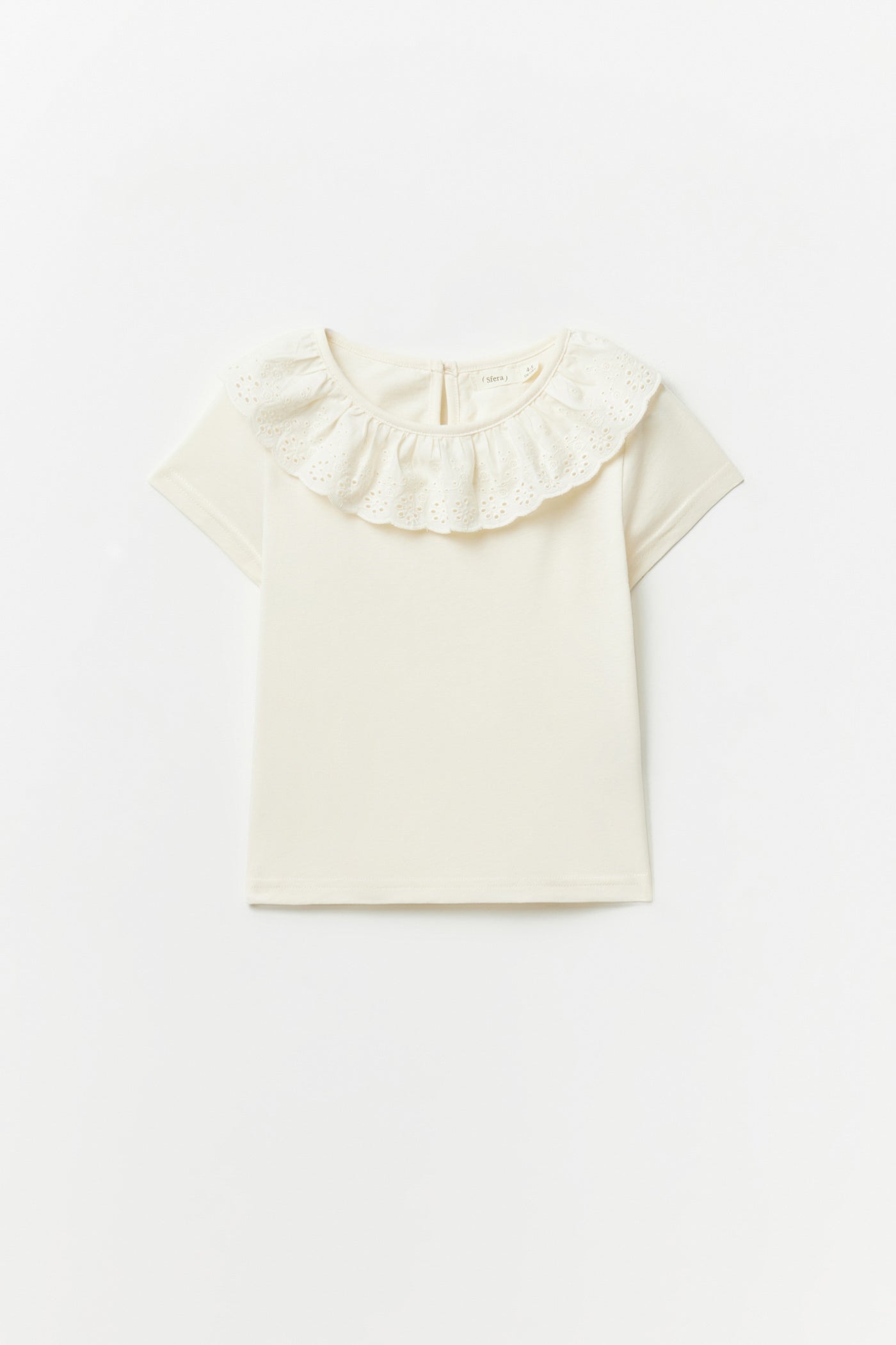 Sfera Eyelet collar T-shirt - Cream 9 Shaws Department Stores