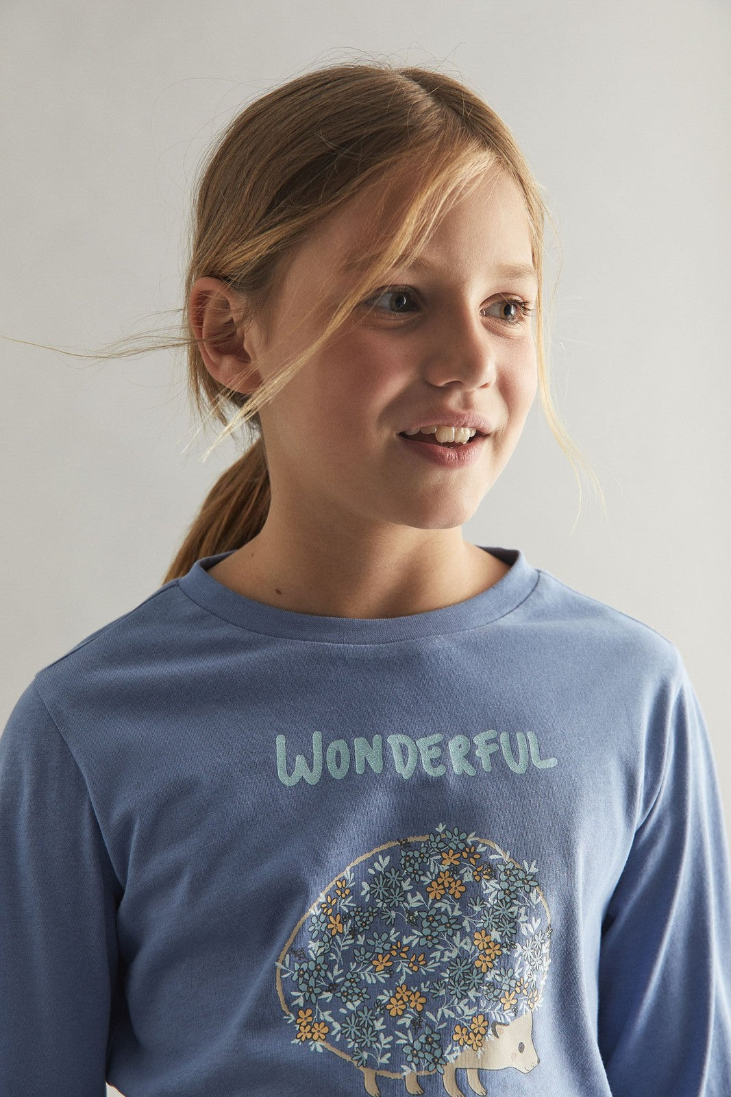 Hedgehog Print Long Sleeved T-Shirt - Blue