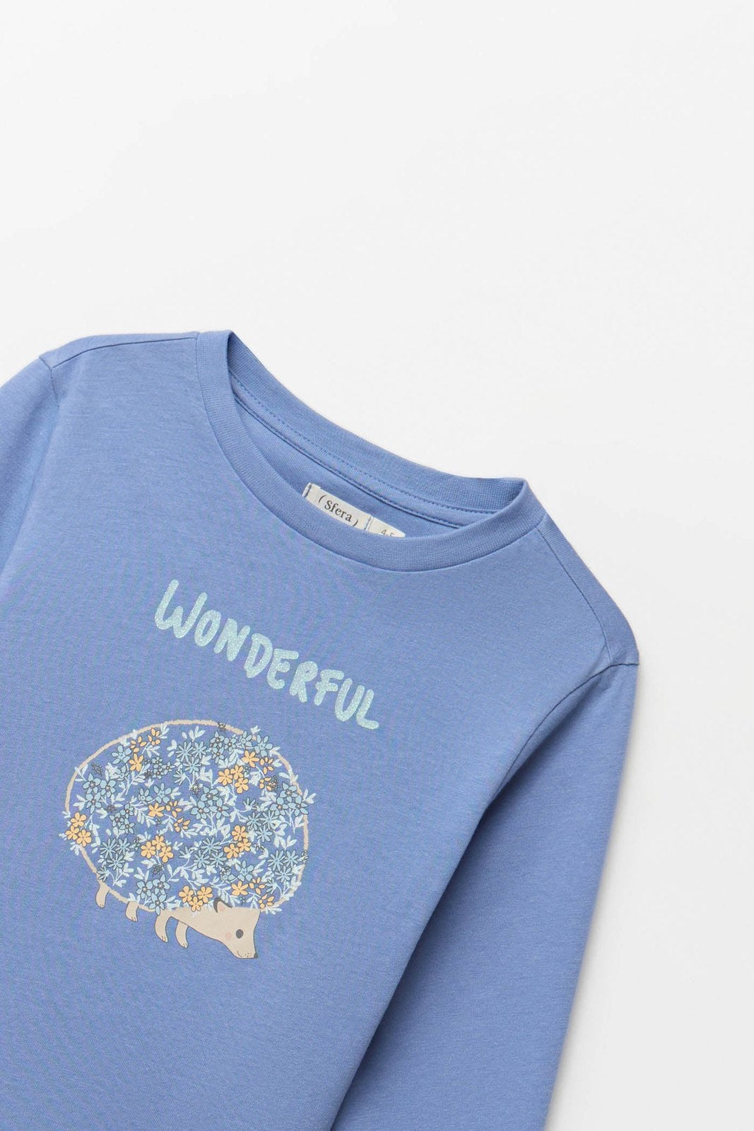 Hedgehog Print Long Sleeved T-Shirt - Blue