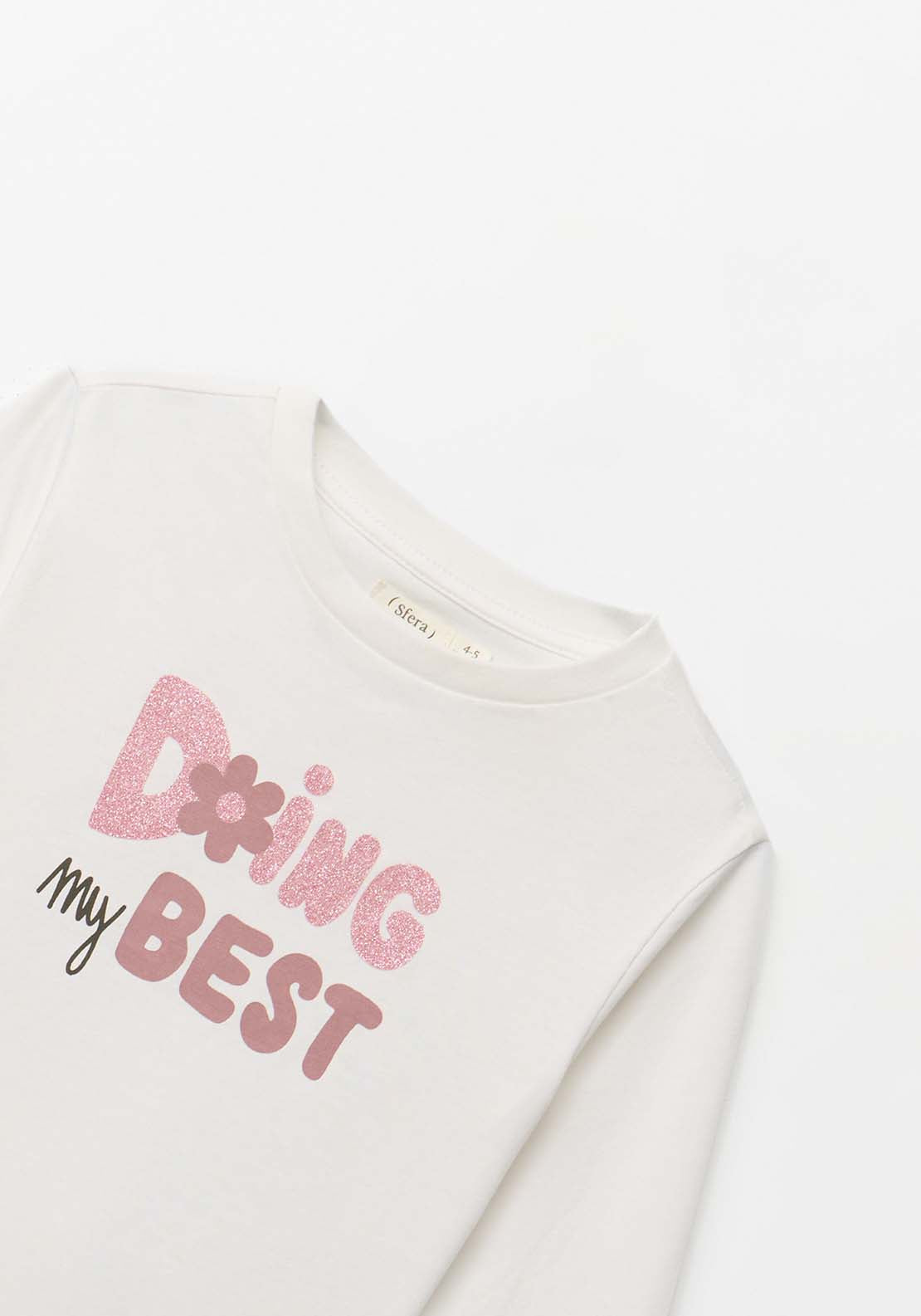 Long-Sleeved T-Shirt With Slogan - Cream