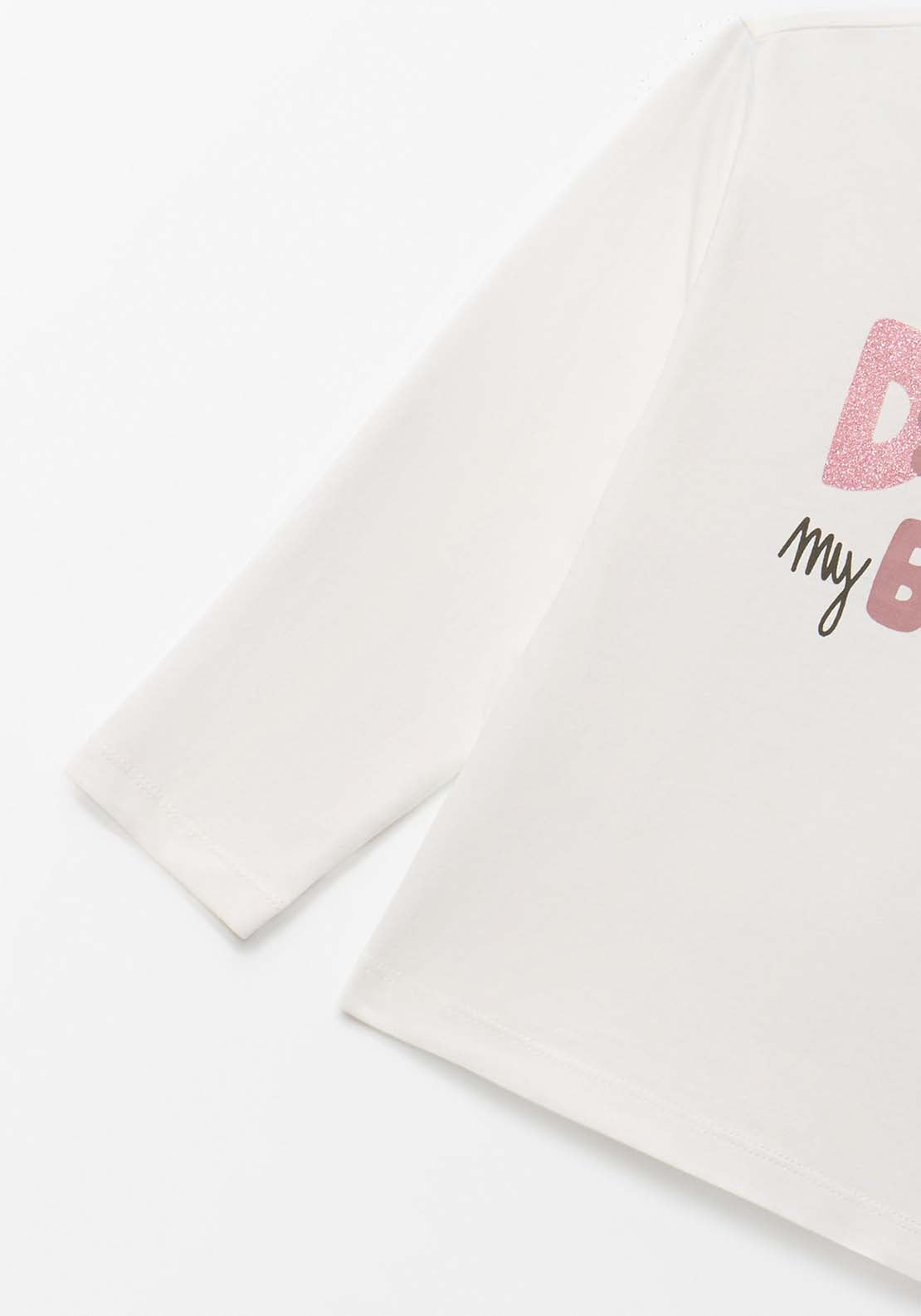 Long-Sleeved T-Shirt With Slogan - Cream