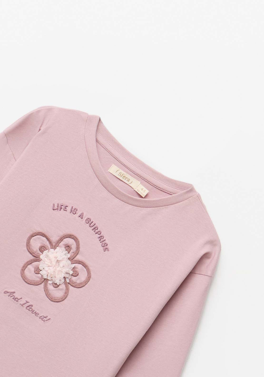 String Art Flower Long-Sleeved T-Shirt - Purple