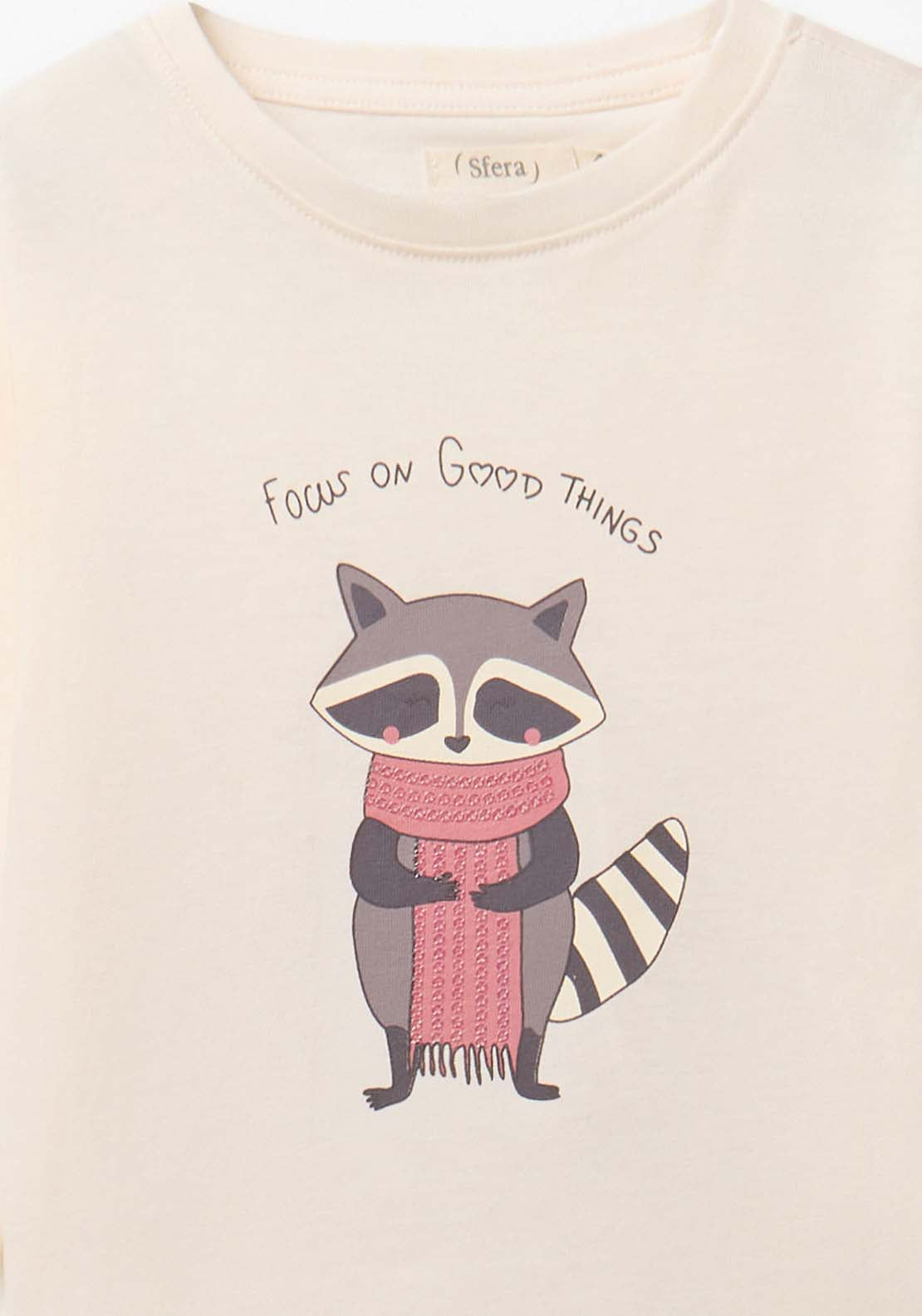 Long Sleeved Racoon T-Shirt - Cream