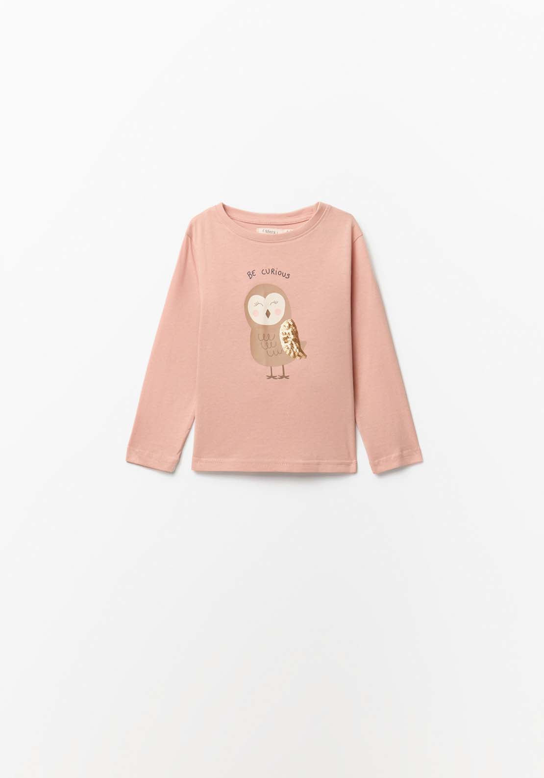 Long Sleeved Owl T-Shirt - Pink