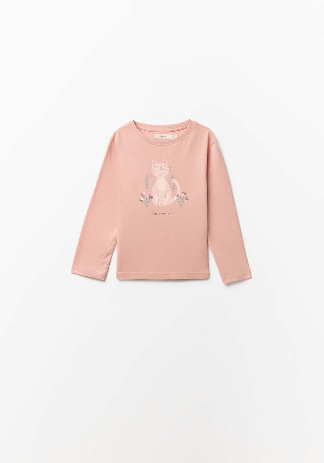 Long Sleeved Kitty T-Shirt - Pink