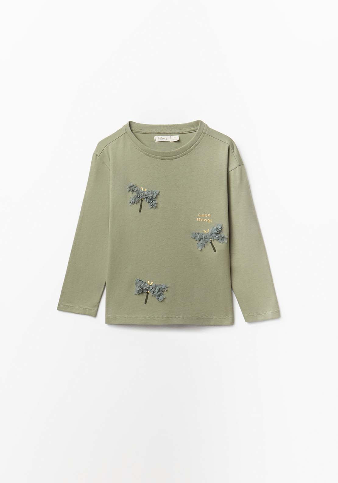 Sfera Long Sleeved T-Shirt With Dragonfly Detail - Green 1 Shaws Department Stores
