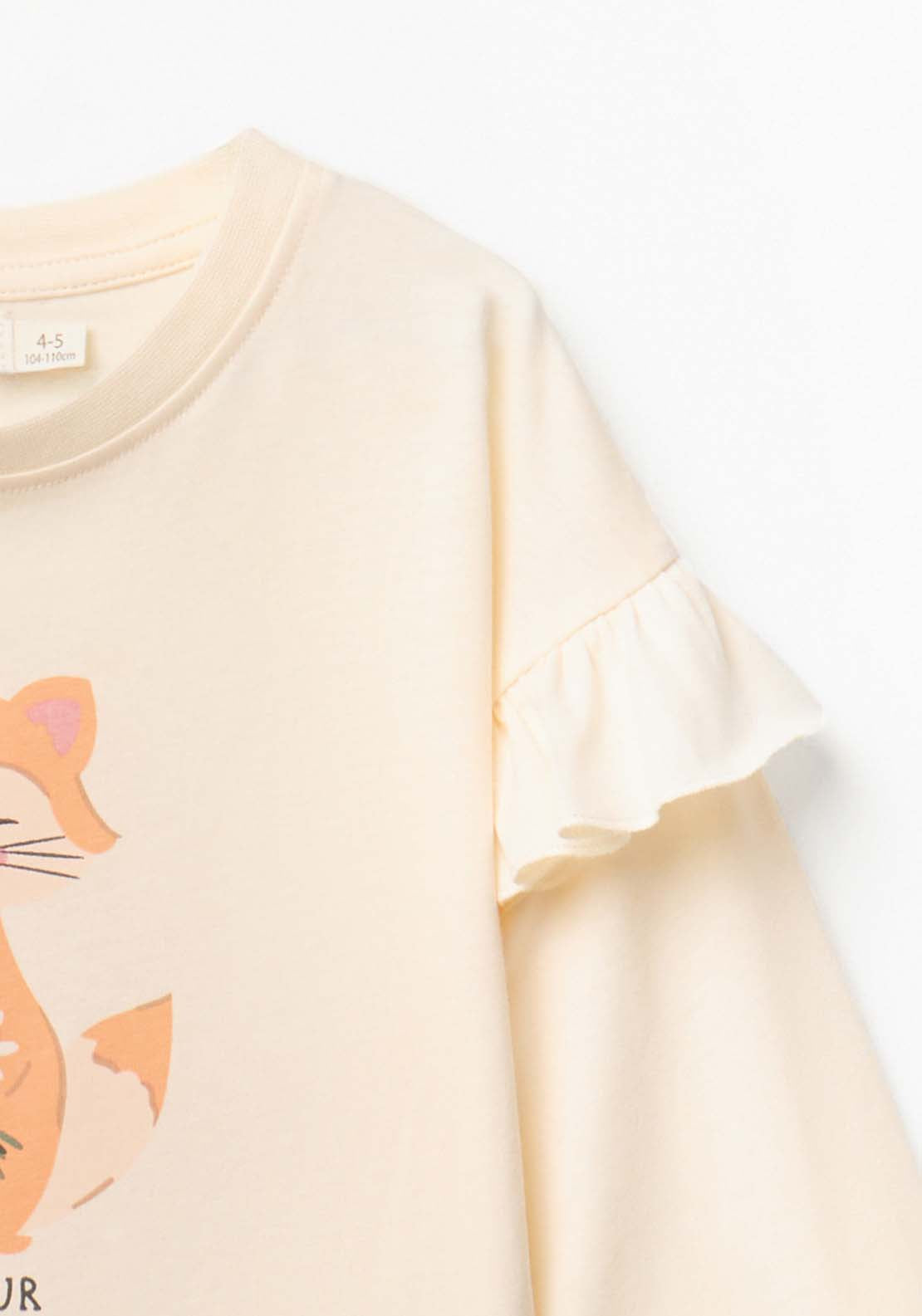 Long Sleeved T-Shirt With Fox Print - Cream