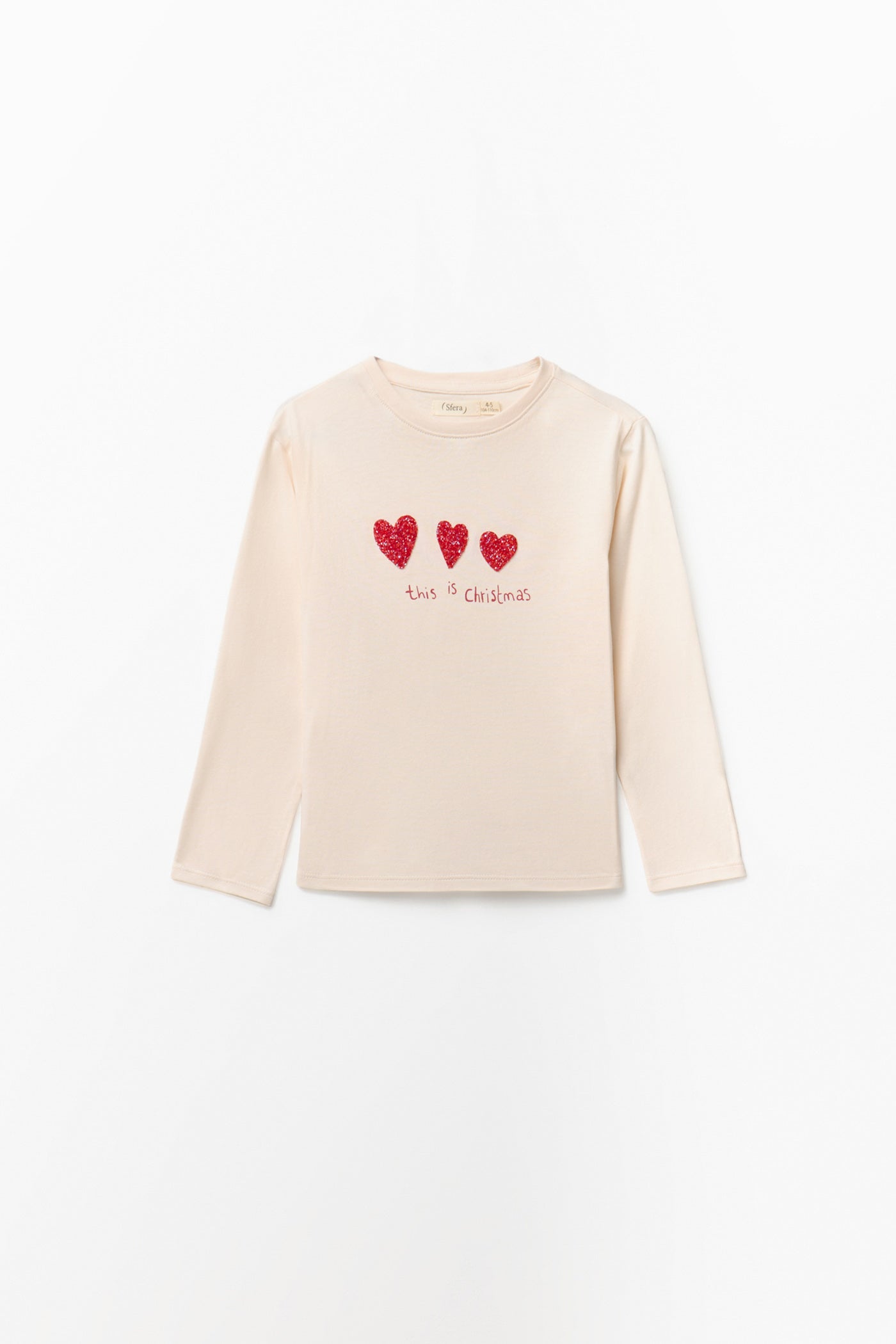 Sfera Long-Sleeved T-Shirt With Heart Print - Cream 1 Shaws Department Stores