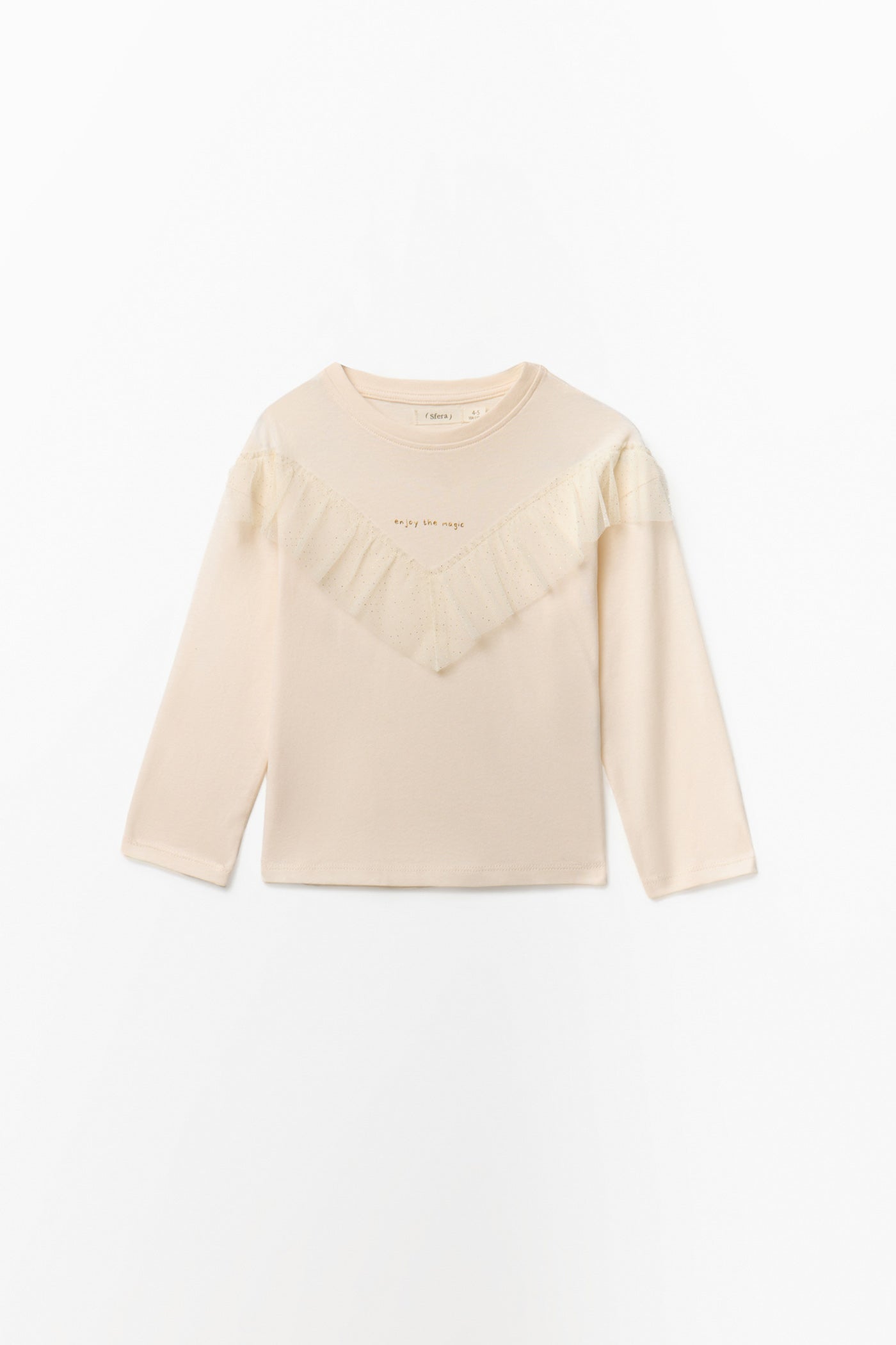 Sfera Long-Sleeved T-Shirt With Tulle Detail - Cream 1 Shaws Department Stores