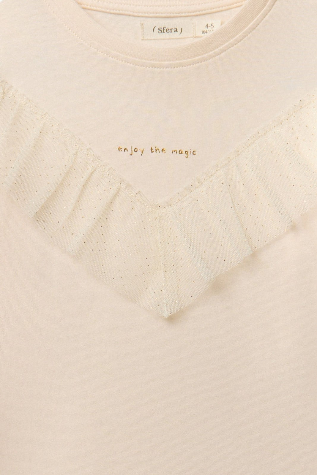 Sfera Long-Sleeved T-Shirt With Tulle Detail - Cream 2 Shaws Department Stores