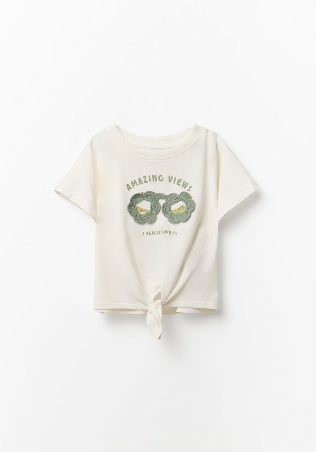 T-shirt with Knot Glasses - Cream