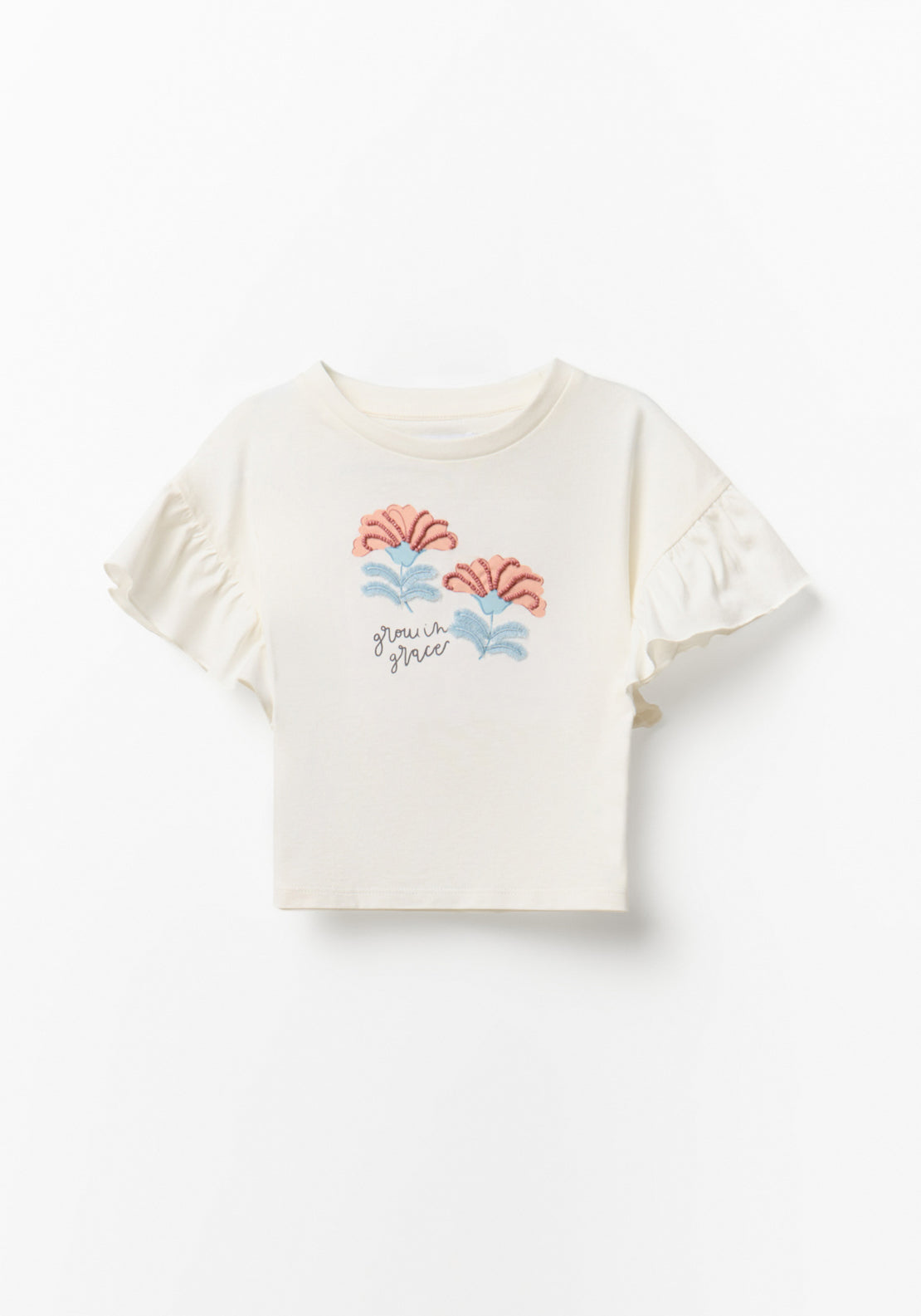 Flower Details T-Shirt - Cream