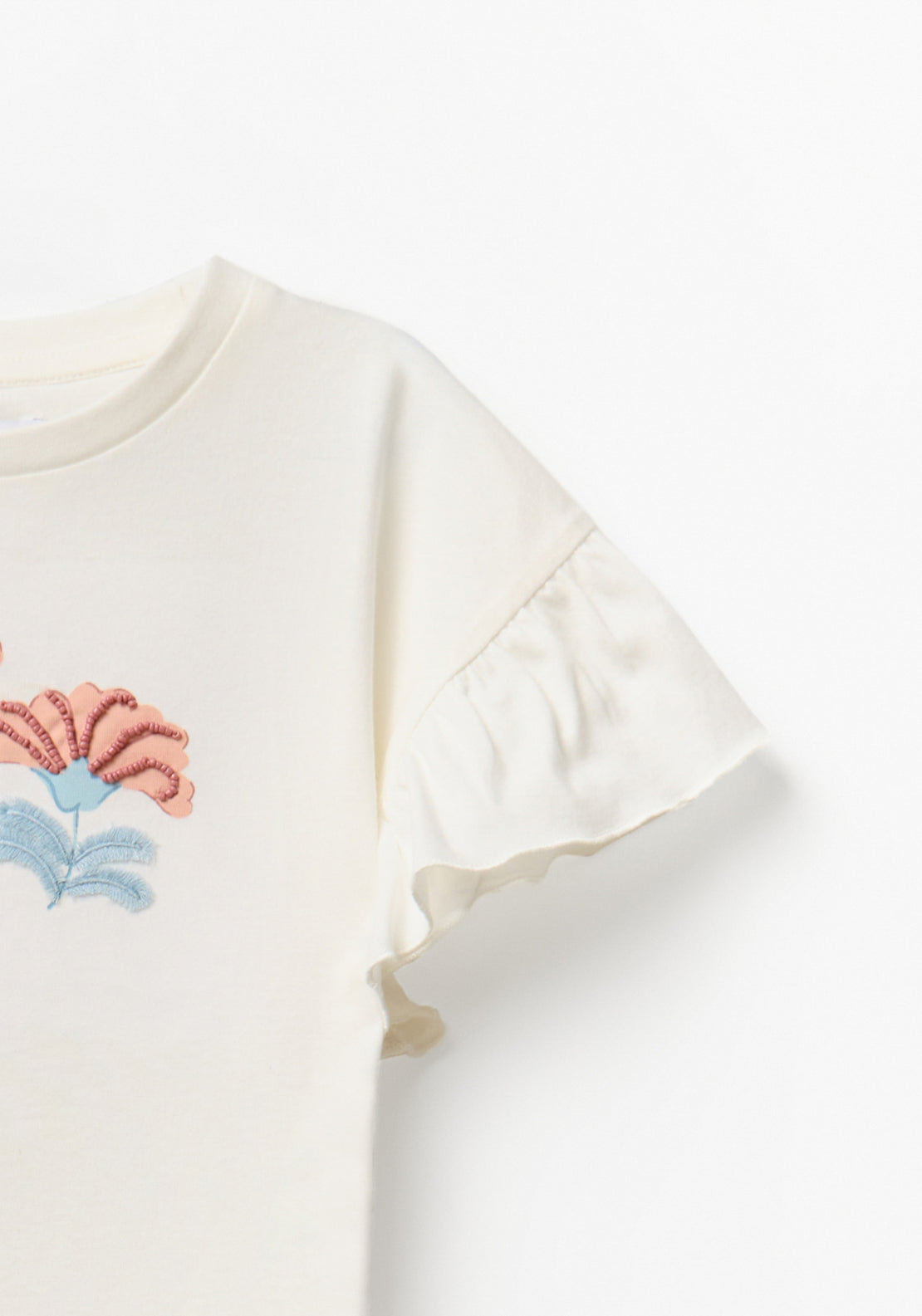 Flower Details T-Shirt - Cream