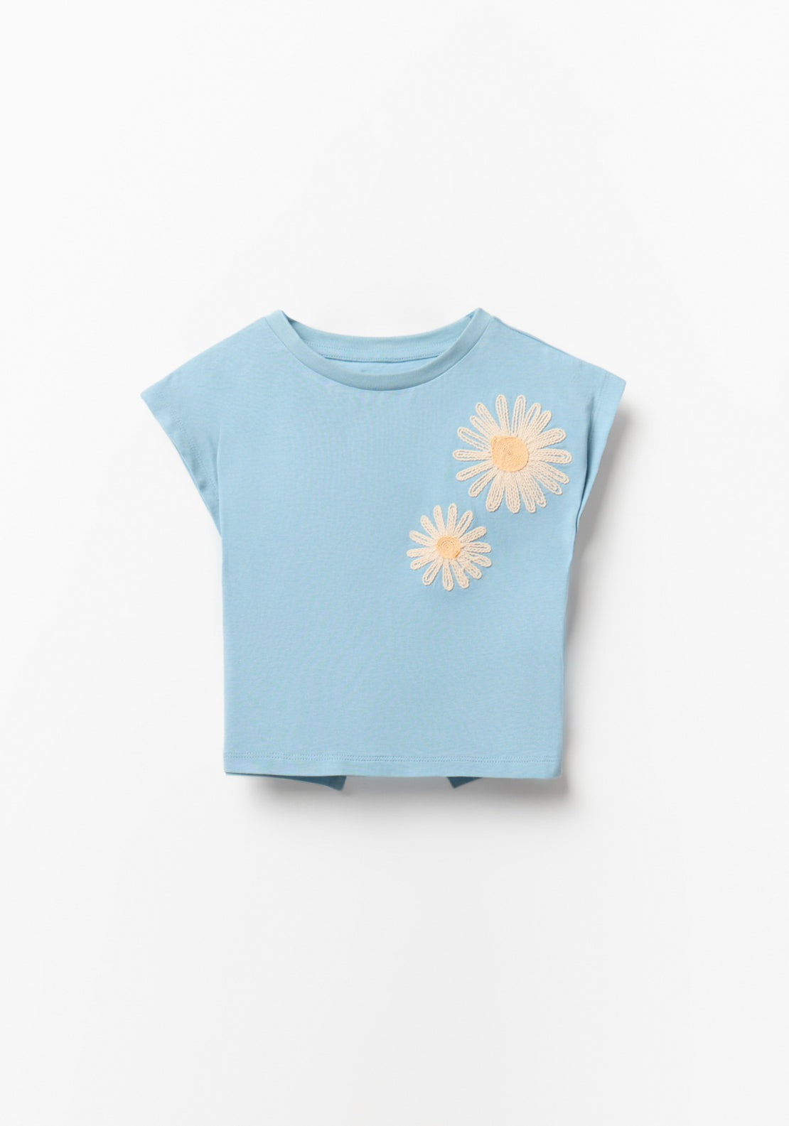 Cord Embroidery Daisies Top - Blue