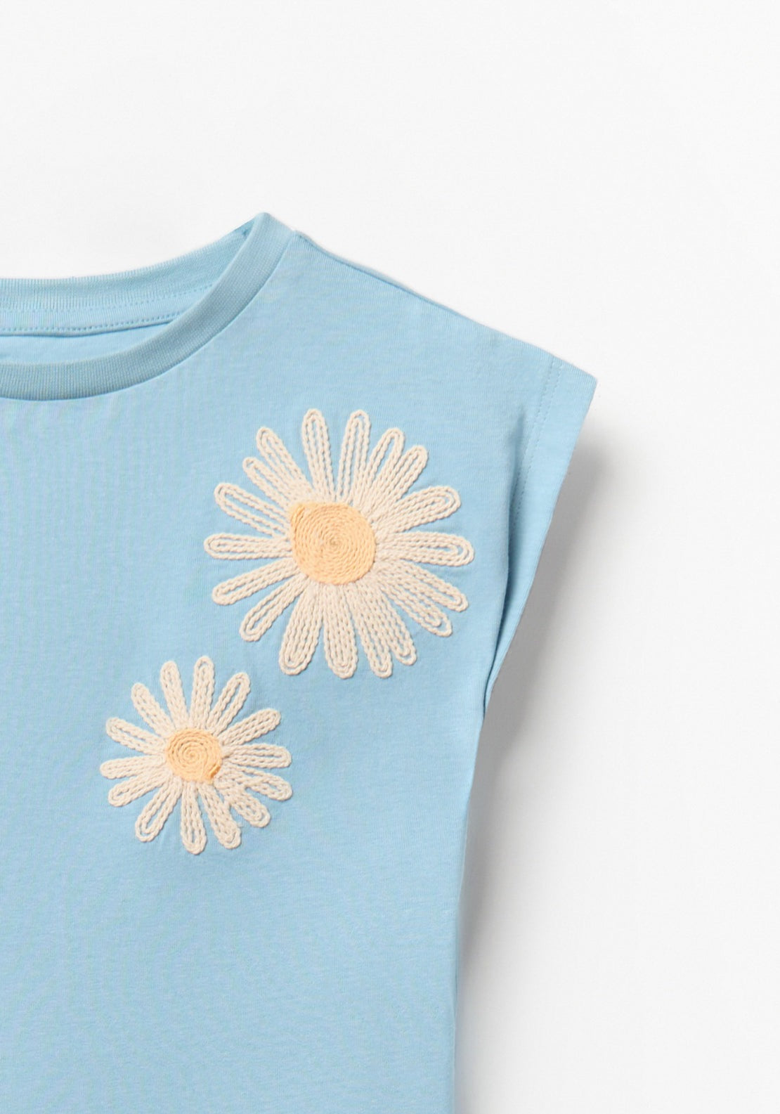 Cord Embroidery Daisies Top - Blue