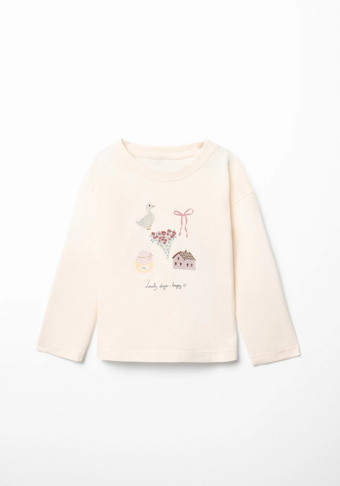 Embroidered Short-Sleeved T-Shirt - Cream