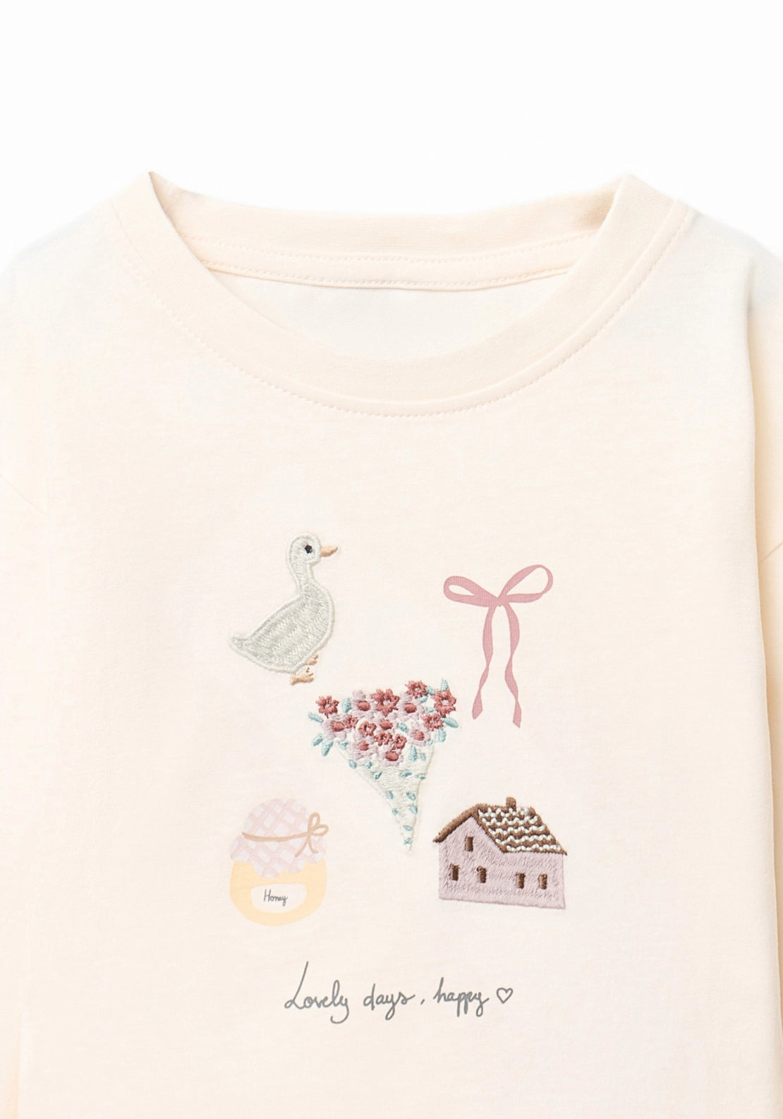 Embroidered Short-Sleeved T-Shirt - Cream