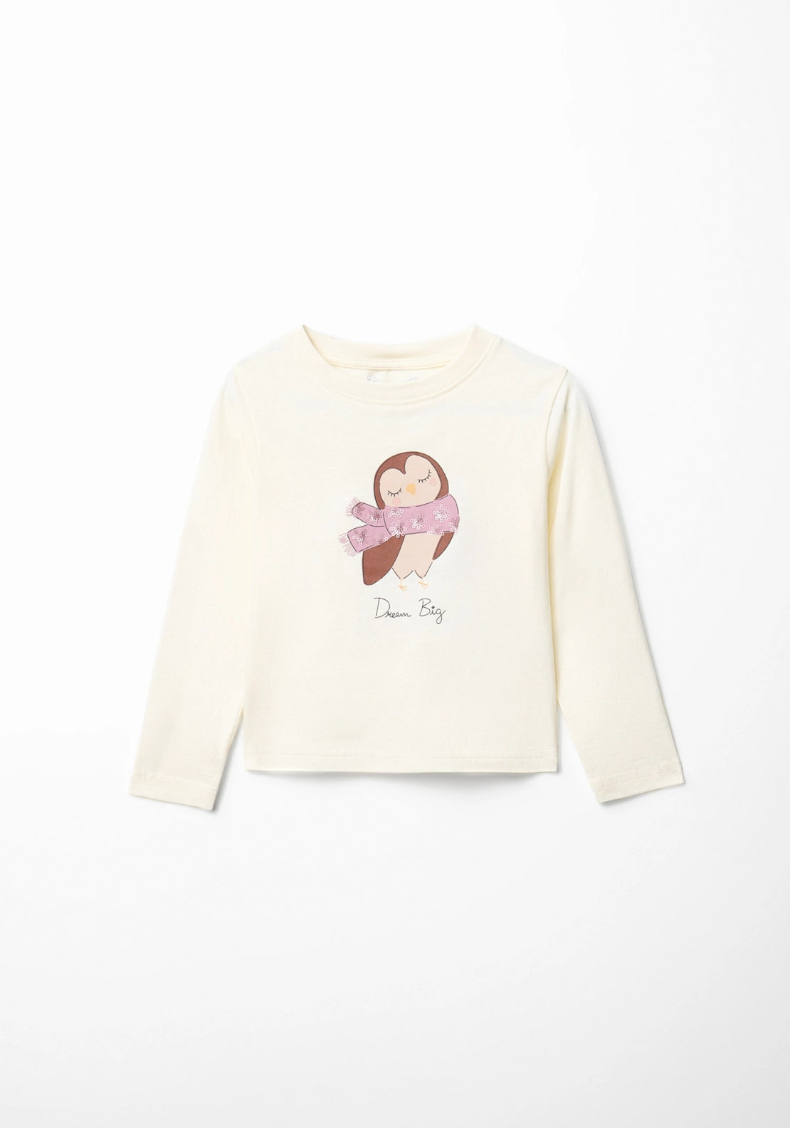 Owl Print Long Sleeve T-Shirt - Cream