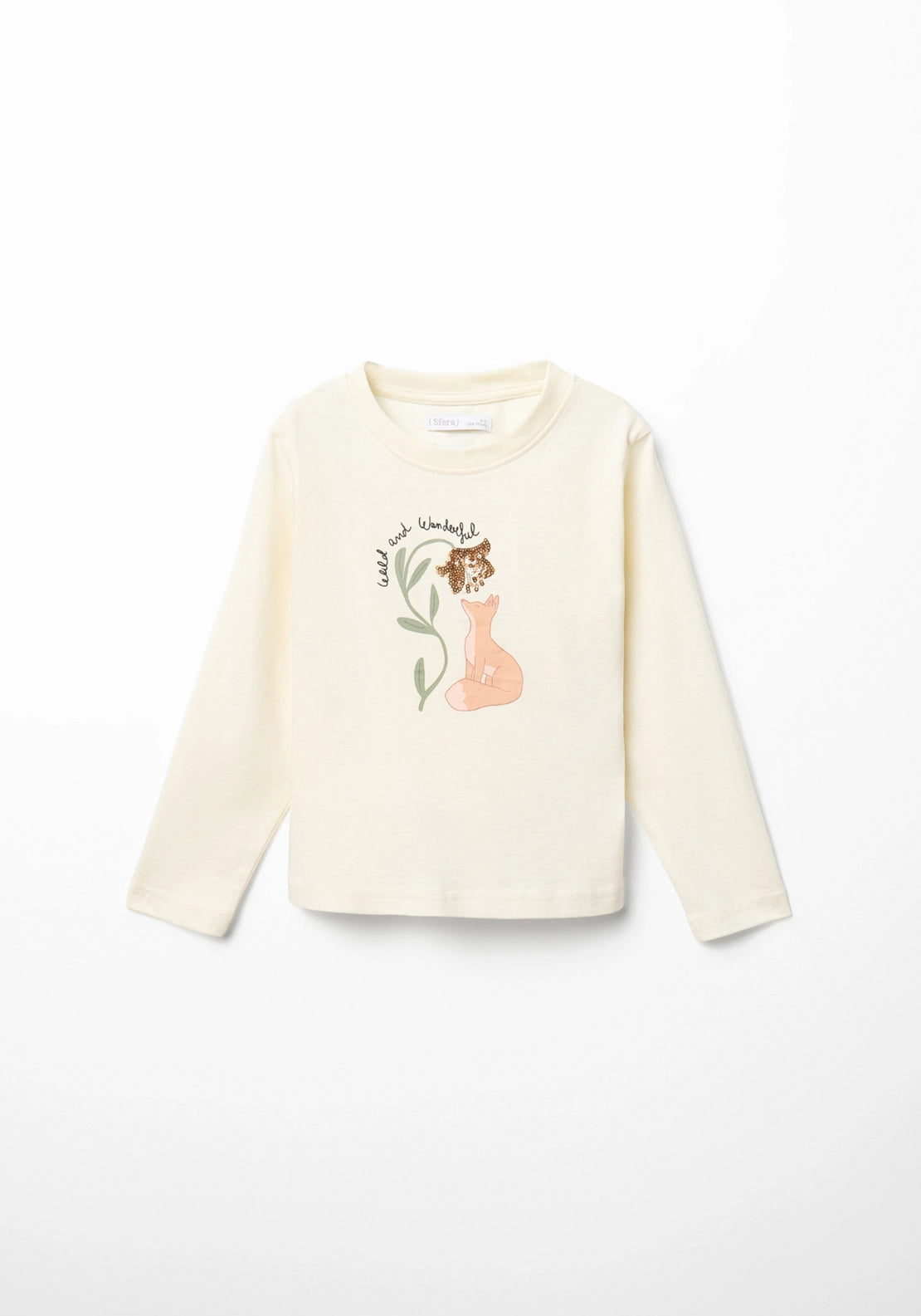 Fox Print Long Sleeve T-Shirt - Cream