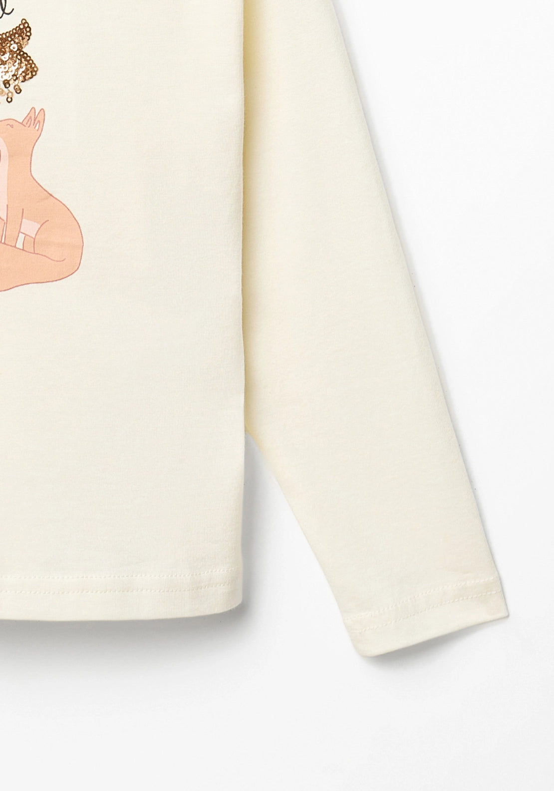 Fox Print Long Sleeve T-Shirt - Cream