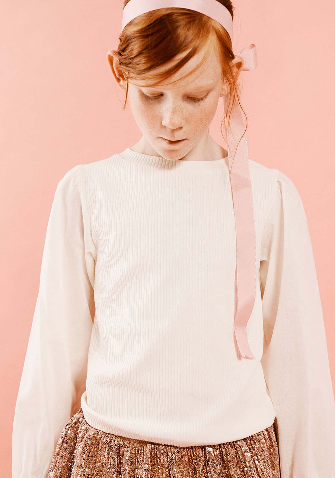 Sfera Long Sleeve Jumper With Blouse Sleeve - White Ecru 4 Shaws Department Stores