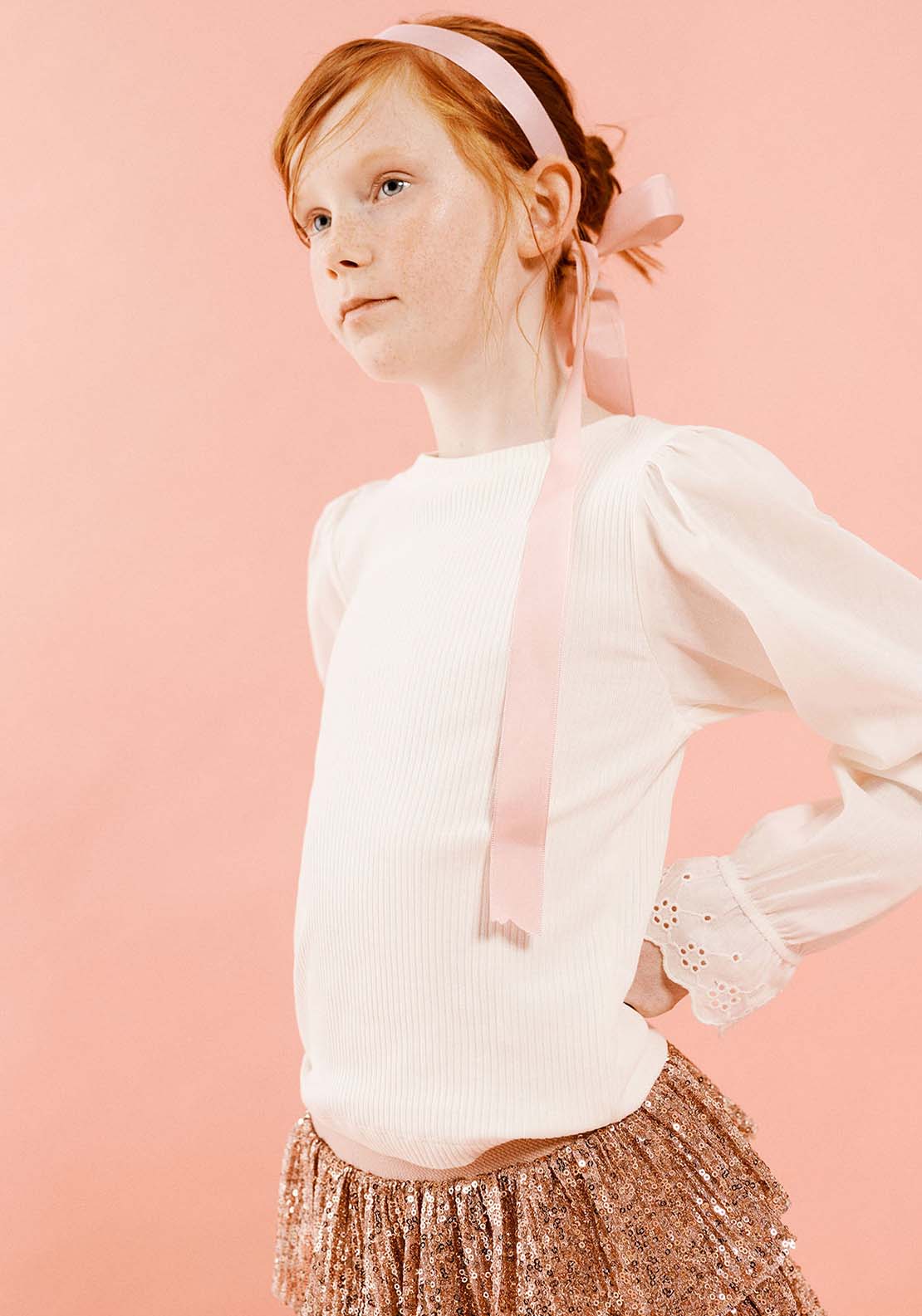 Sfera Long Sleeve Jumper With Blouse Sleeve - White Ecru 6 Shaws Department Stores