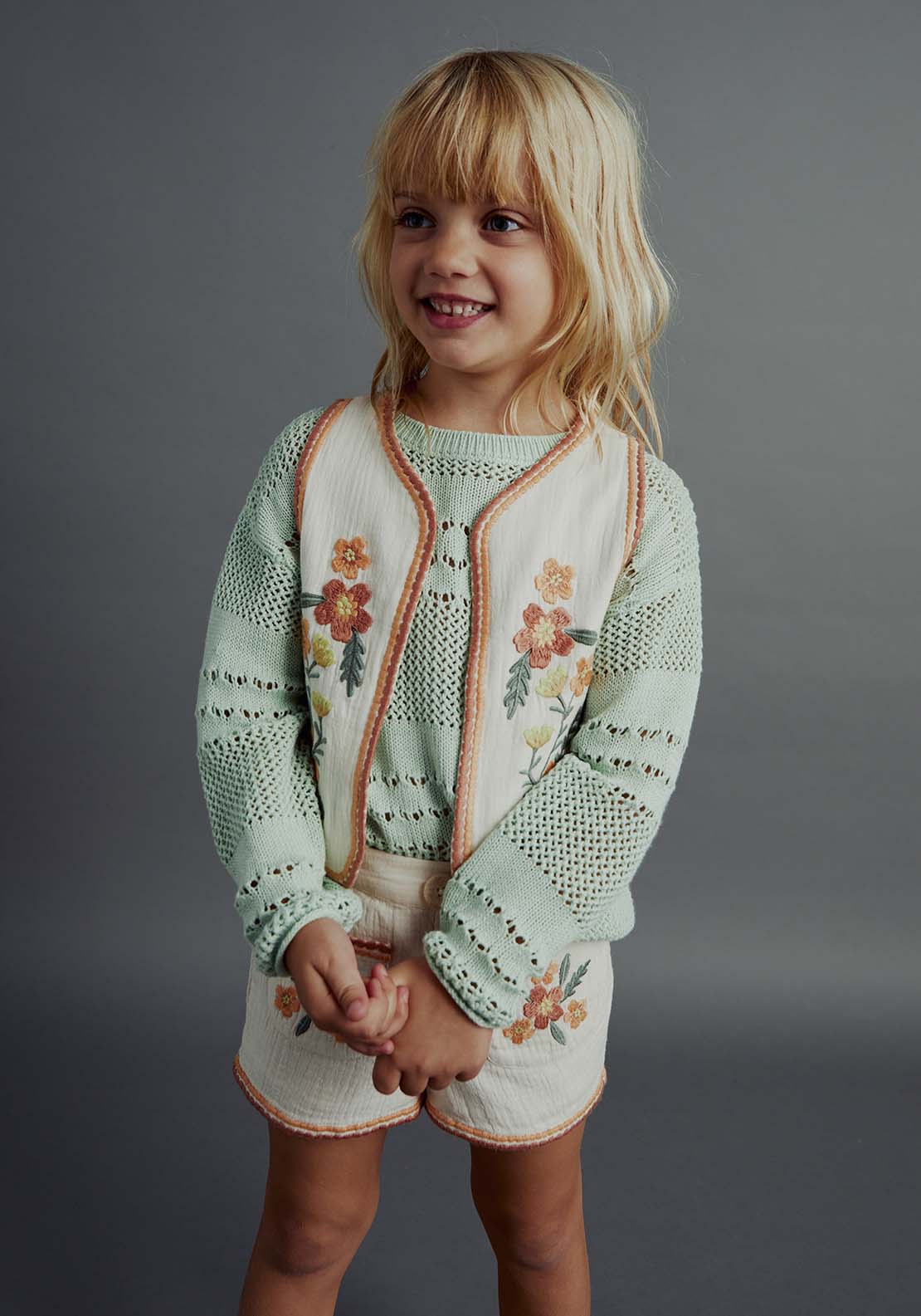 Sfera Baby girl openwork sweater - Green Light 1 Shaws Department Stores
