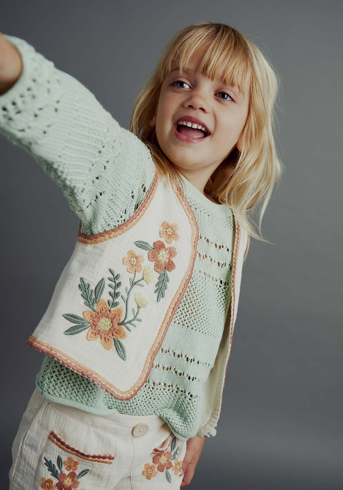 Sfera Baby girl openwork sweater - Green Light 2 Shaws Department Stores