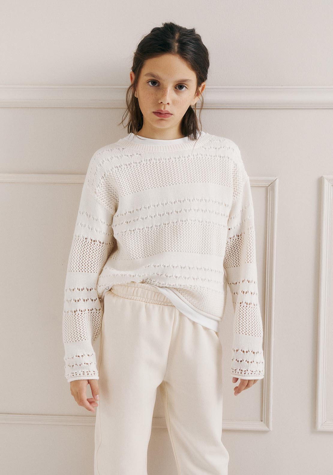 Sfera Baby girl openwork sweater - Ecru 5 Shaws Department Stores