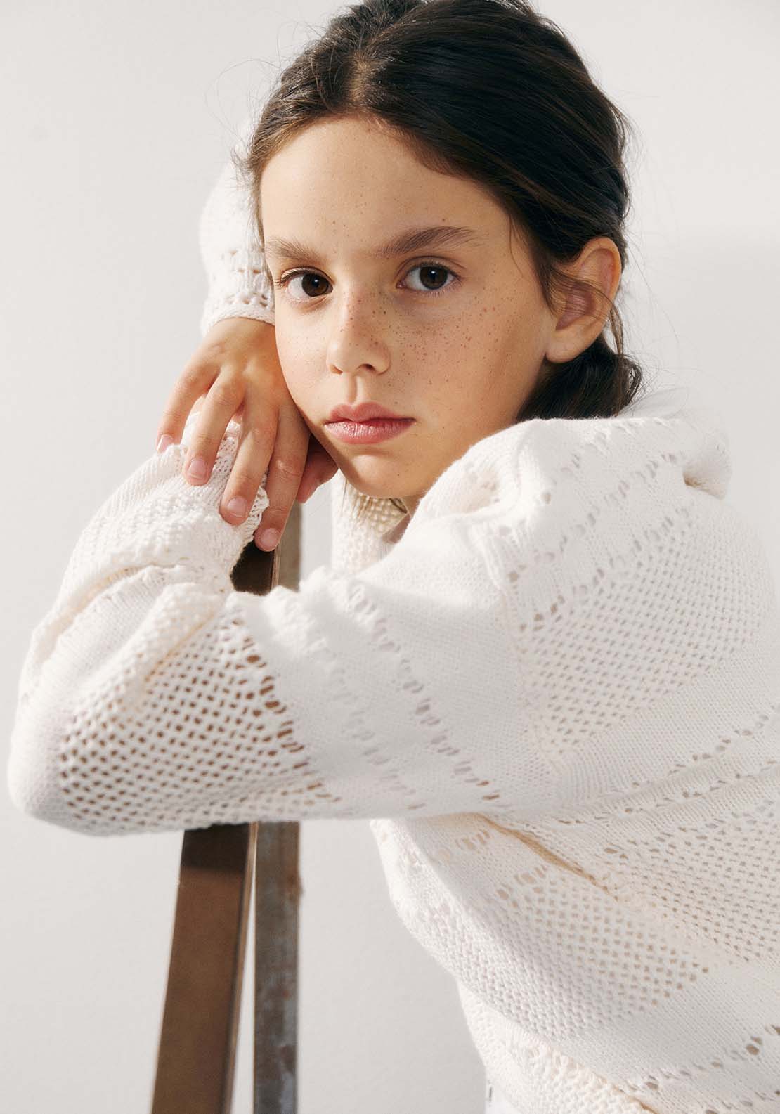 Sfera Baby girl openwork sweater - Ecru 4 Shaws Department Stores
