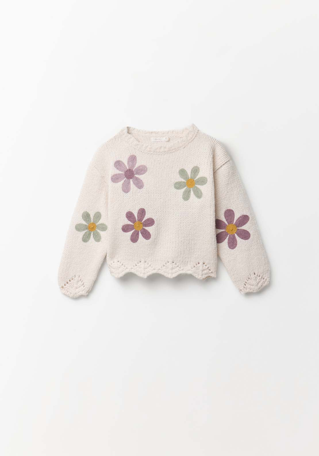 Embroidered Flowers Sweater - Cream